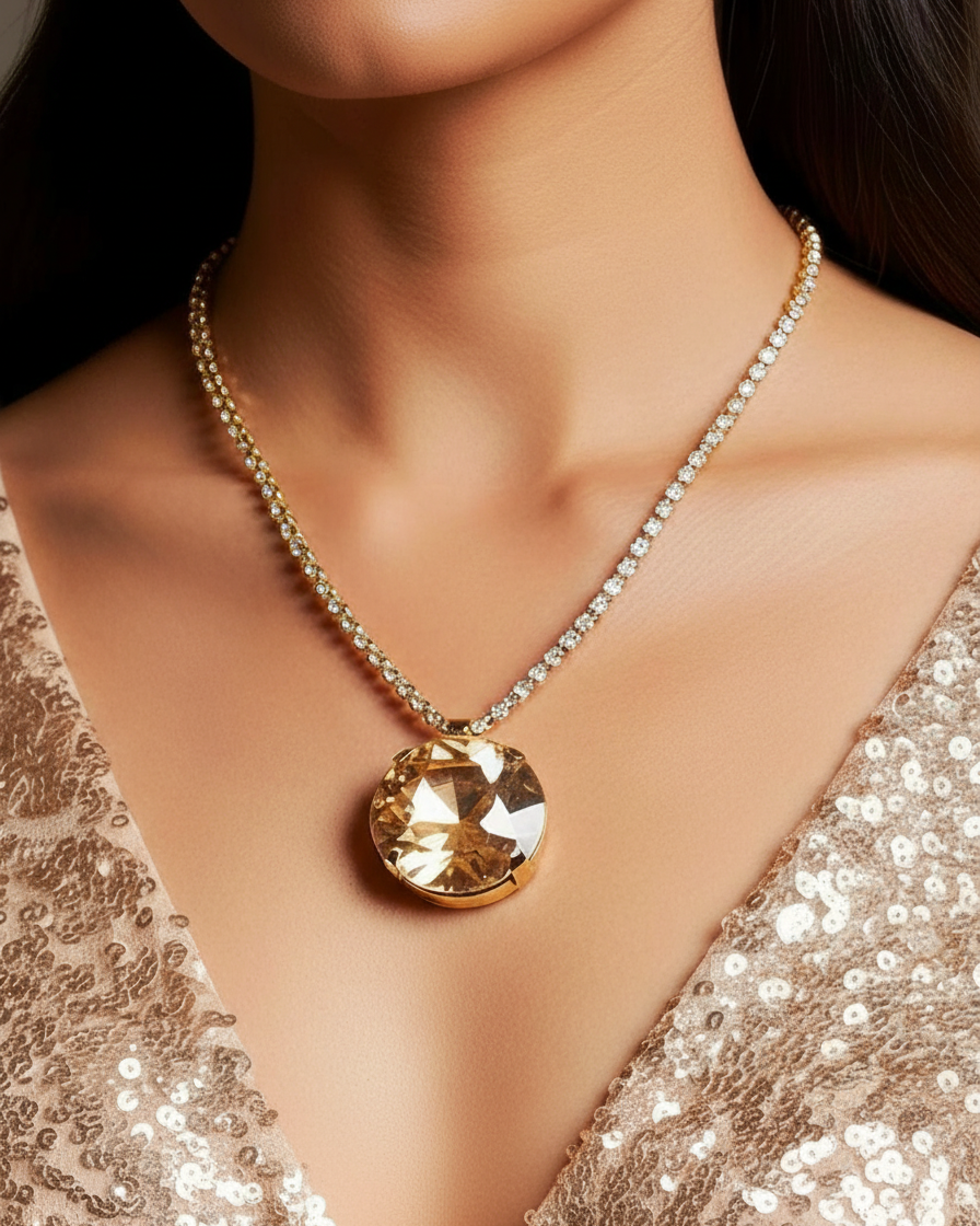 Golden Stone Pendant Necklace Gold Plated