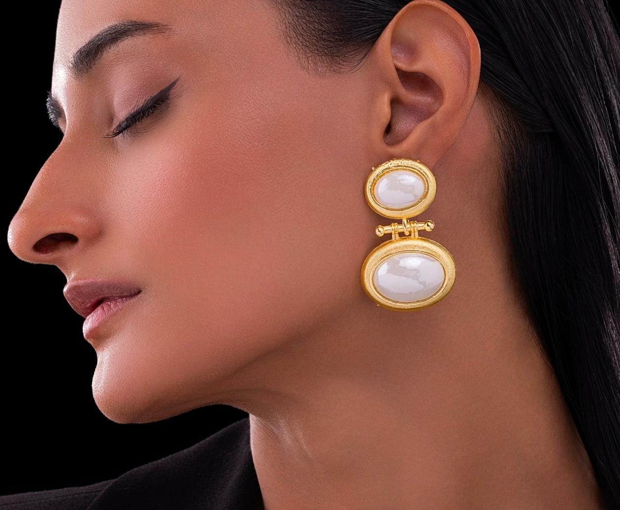 Pearl Double Drop Earrings Gold Plated Anti Tarnish Jewellery