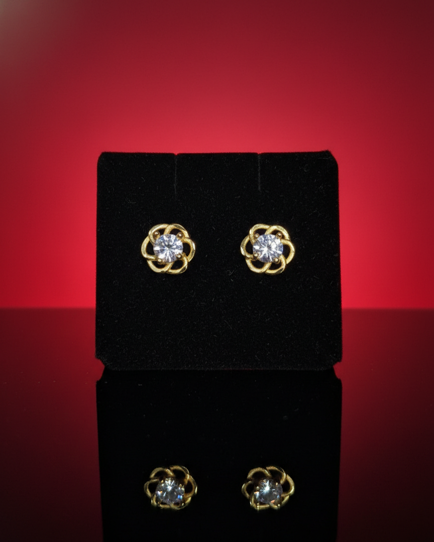 Round Flower Design Ear Ring with Stone Gold Plated