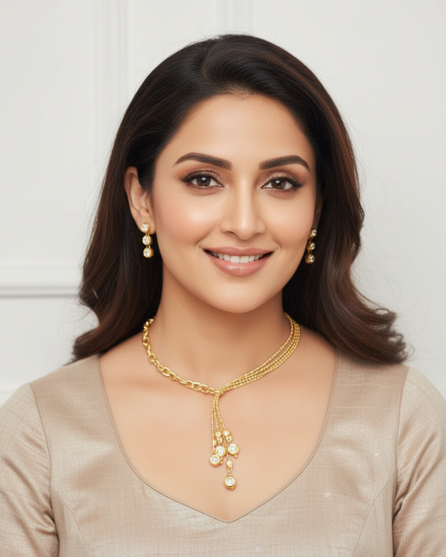 Chain Style Hanging Gold Plated Necklace Set