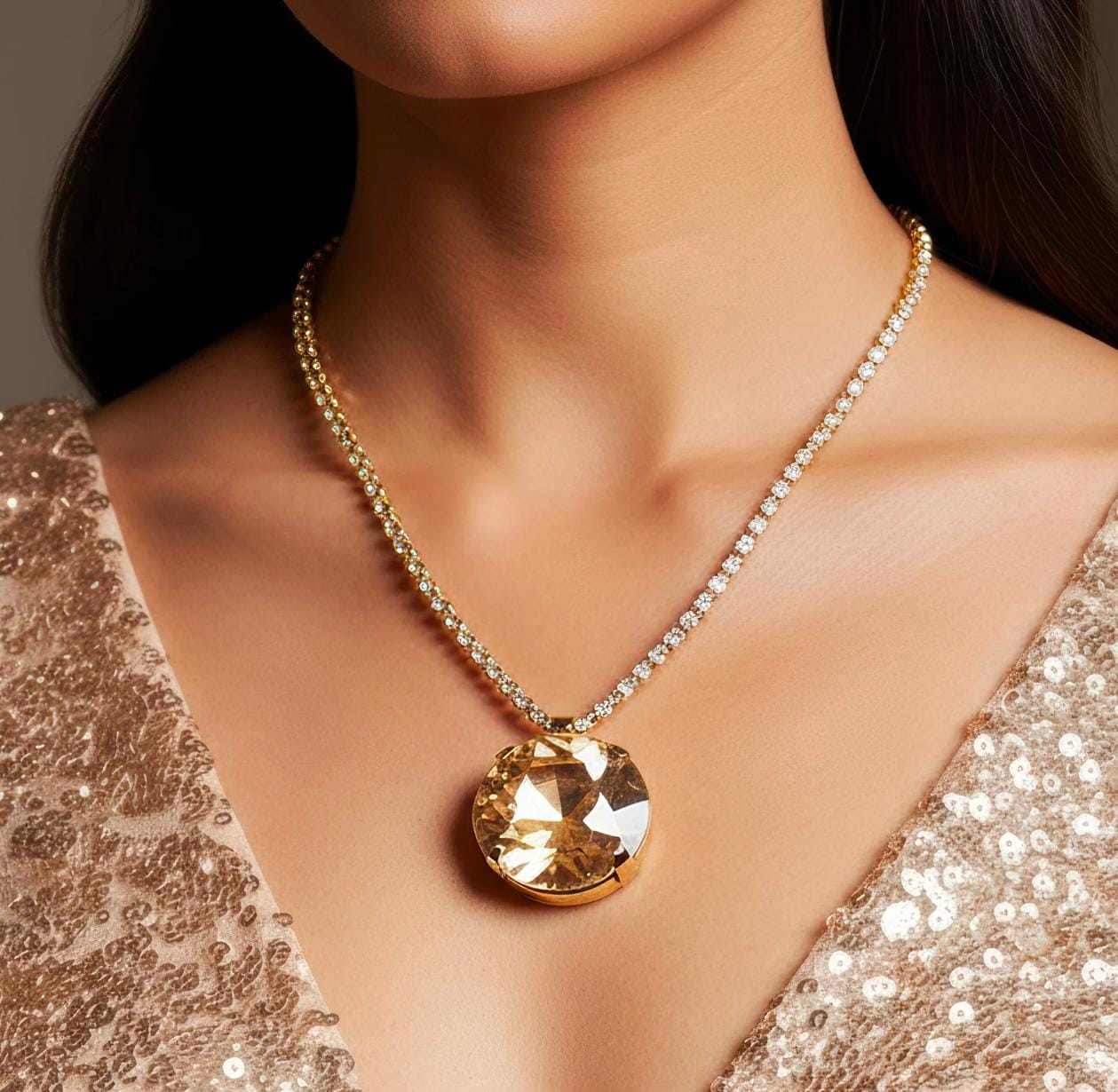 Golden Stone Pendant Necklace Gold Plated