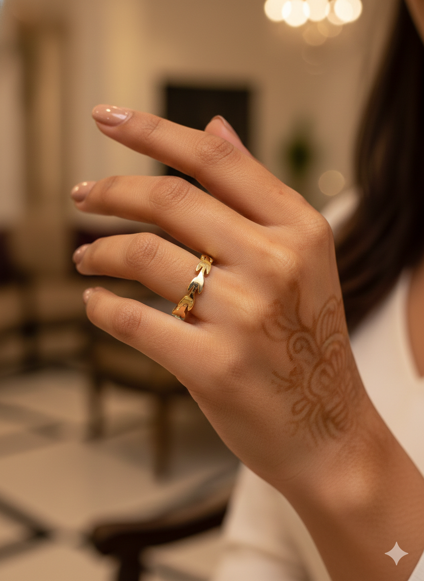 Olive Leaf Design Ring Gold Plated