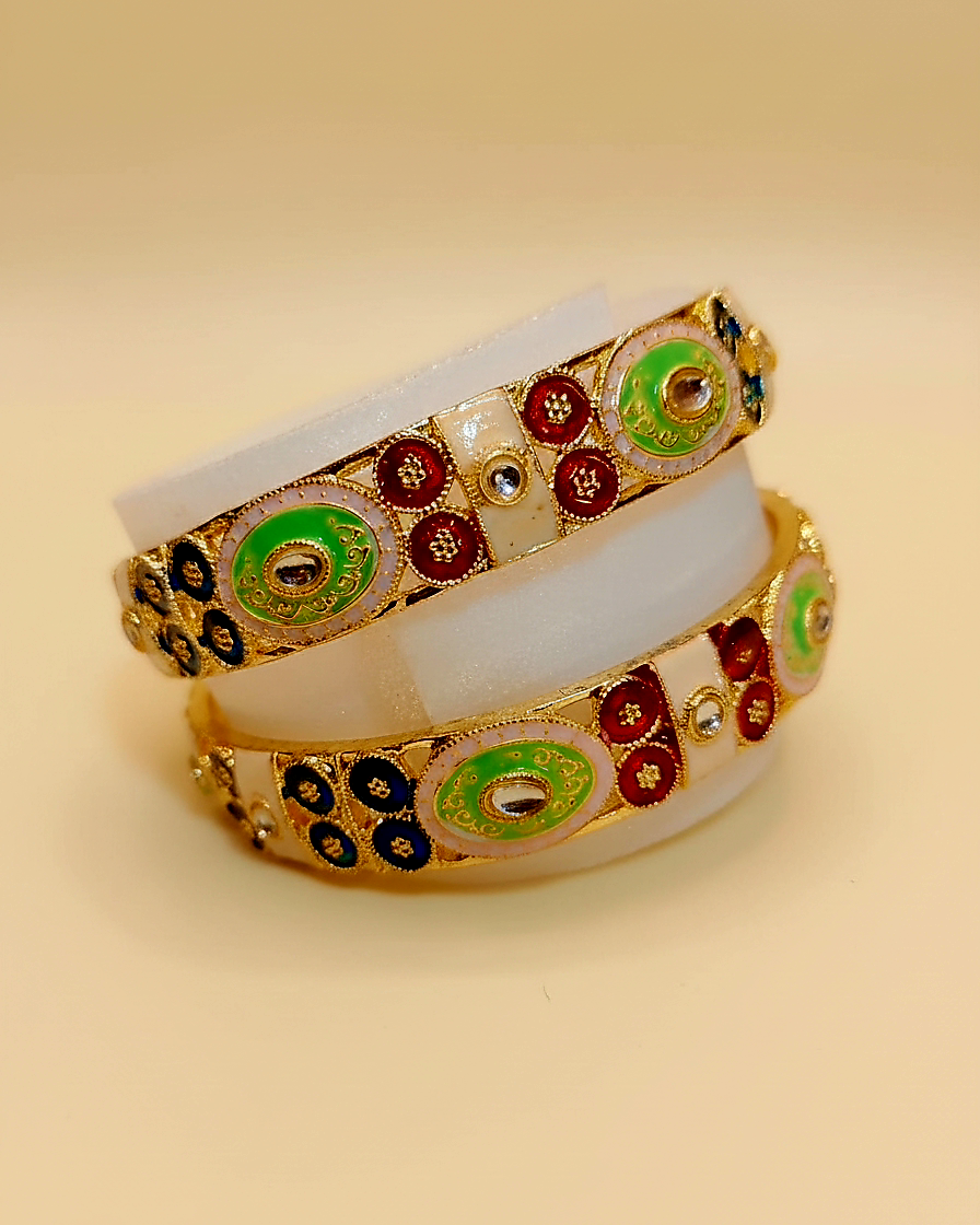 Meenakari Design One Gram Gold Plated Colorful Kundan Bangles seat of two