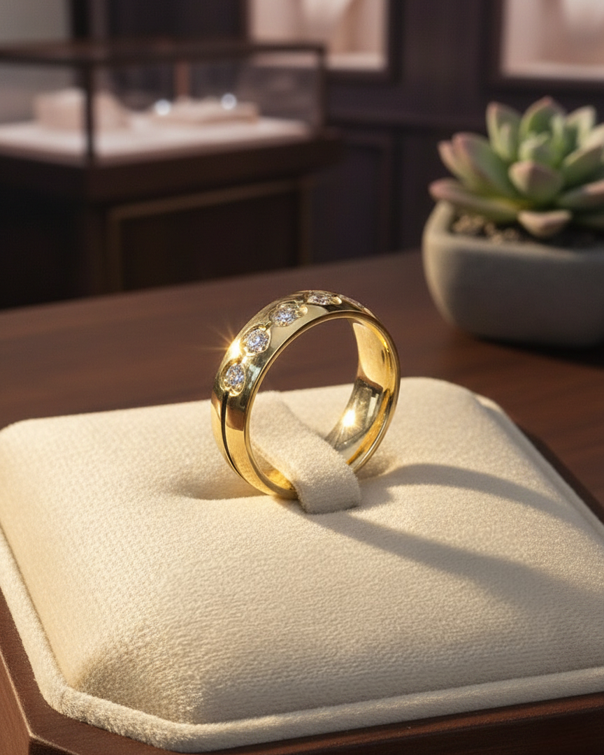 Single Line Stone Rig Gold Plated