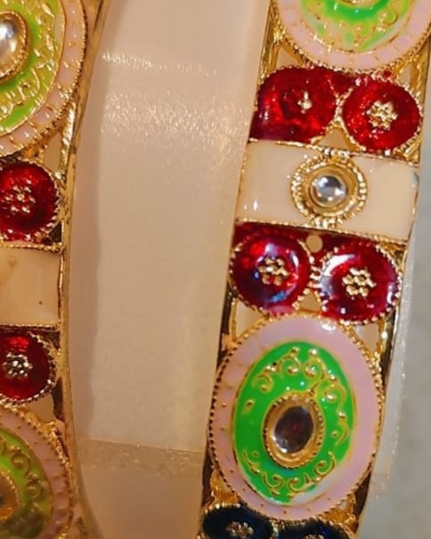Meenakari Design One Gram Gold Plated Colorful Kundan Bangles seat of two