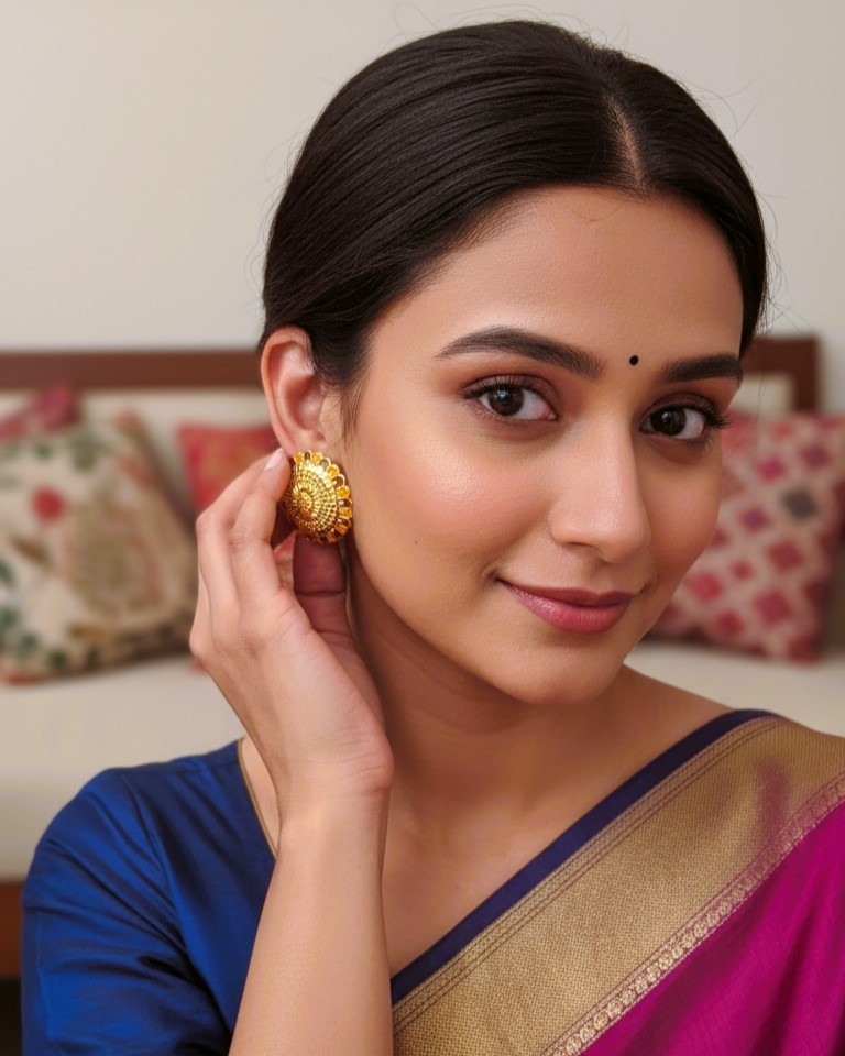 Traditional Flower One Gram Gold  Plated Earrings Set