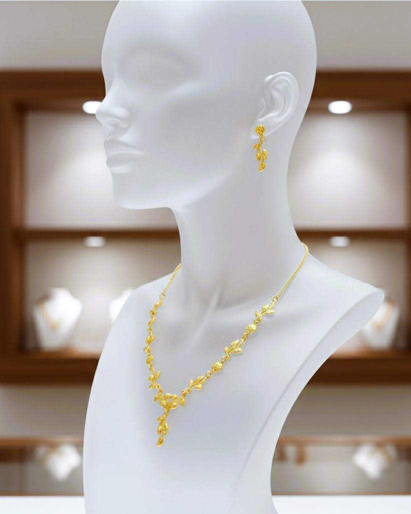 Leaf Branch Design Necklace in One Gram Gold Plating