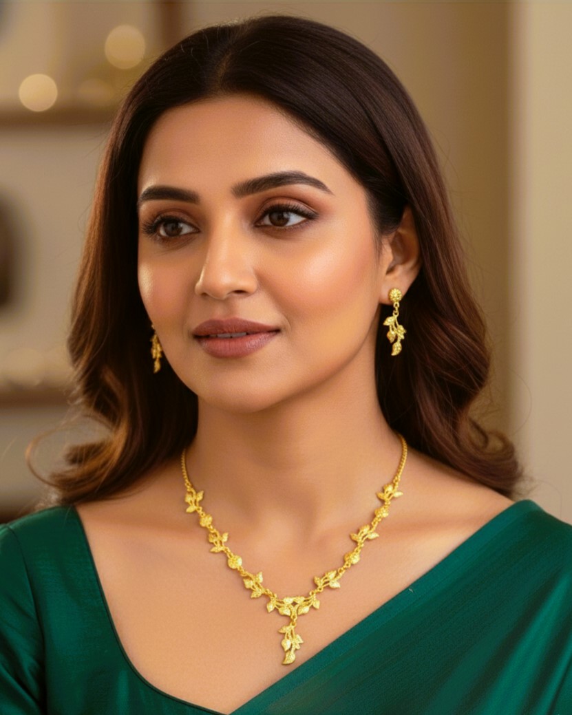 Leaf Branch Design Necklace in One Gram Gold Plating