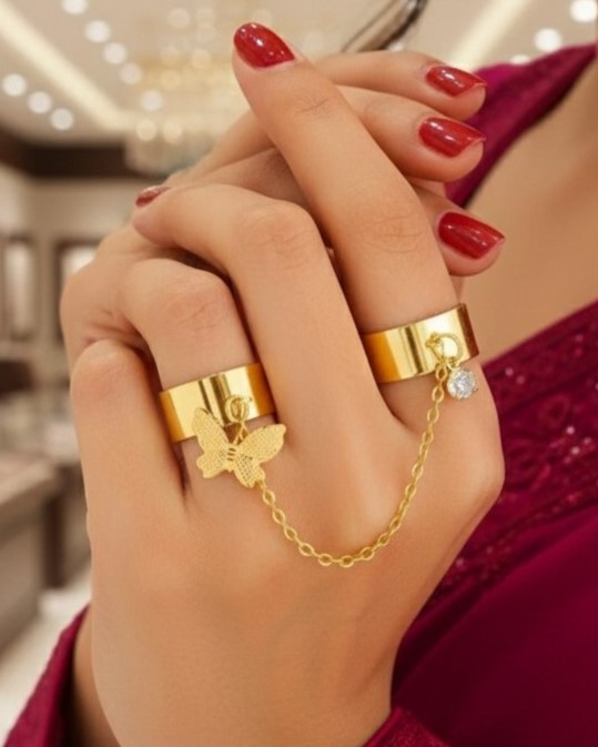  Butterfly Chain Gold Plated Ring Set
