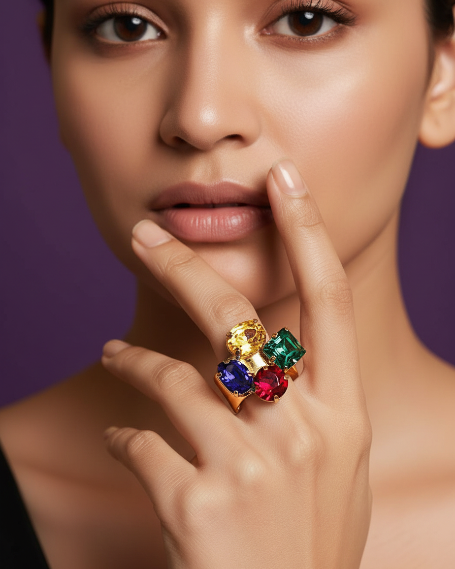 Multi Colour Stone Statement Ring