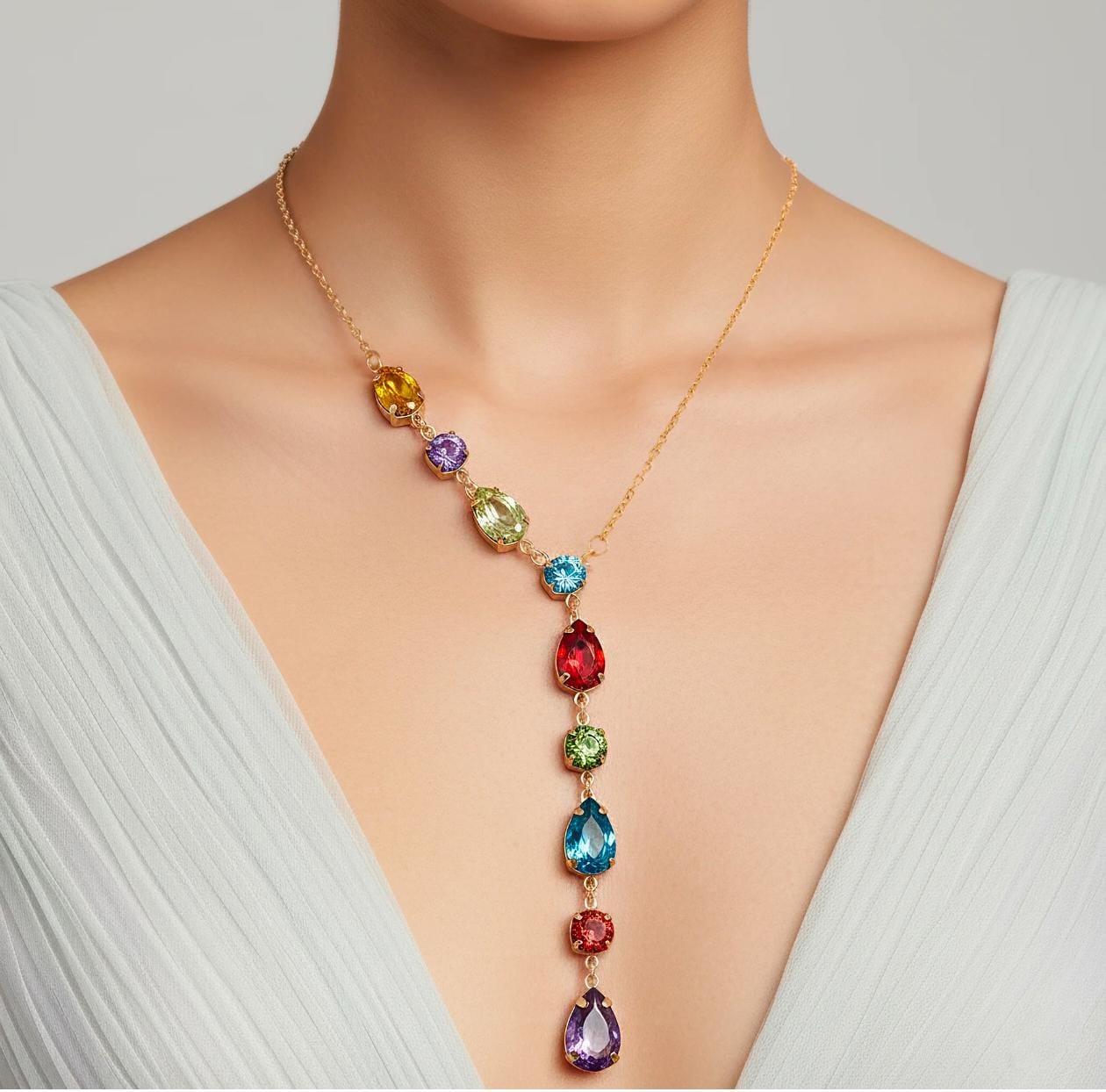 Multicolored Stone Drop Necklace