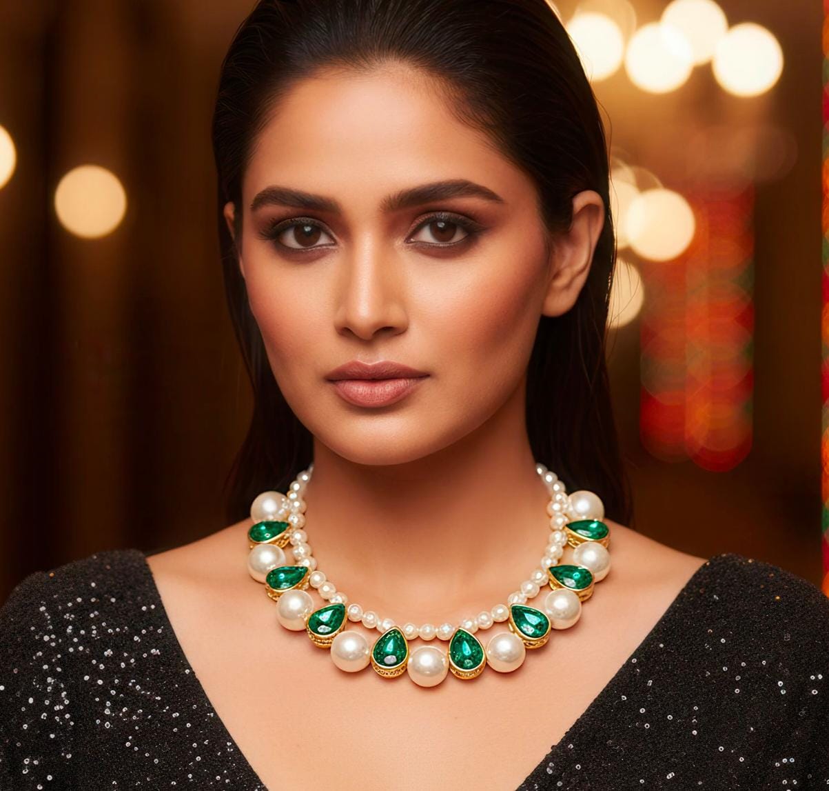 Pearl & Green Statement Necklace