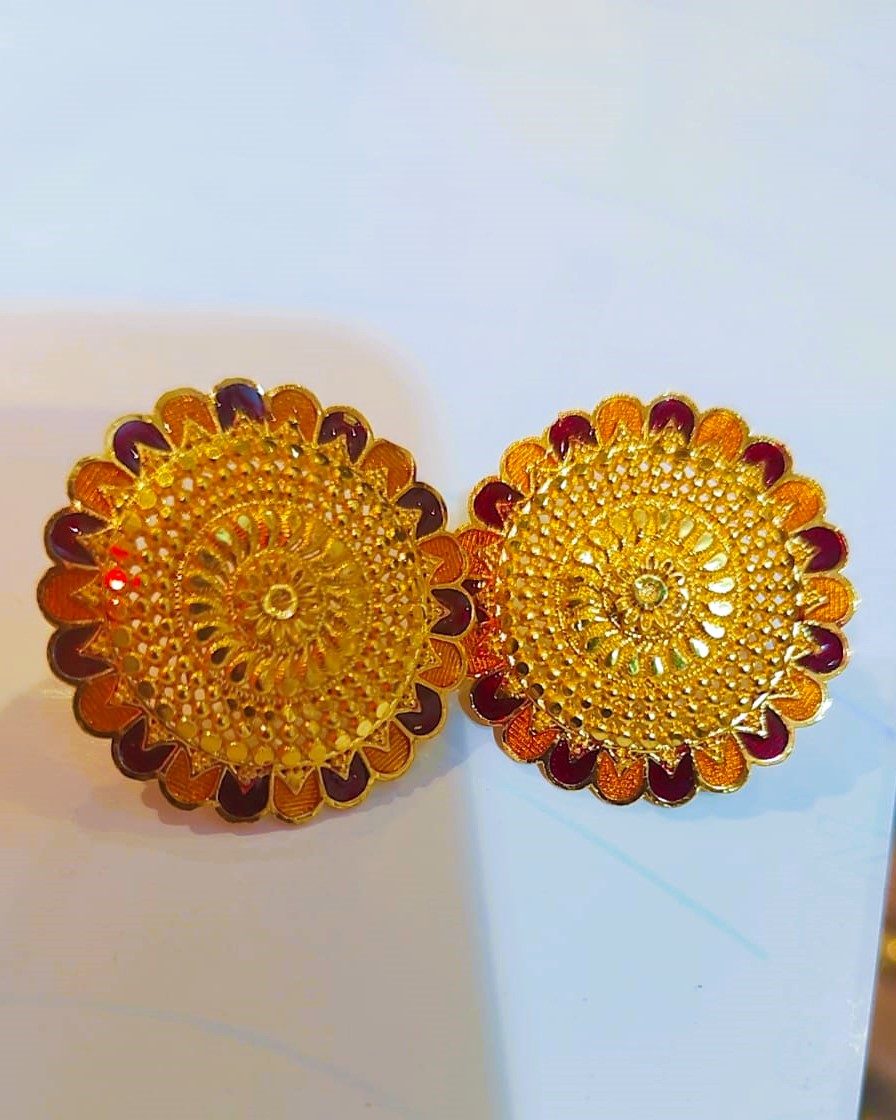 Traditional Flower One Gram Gold  Plated Earrings Set