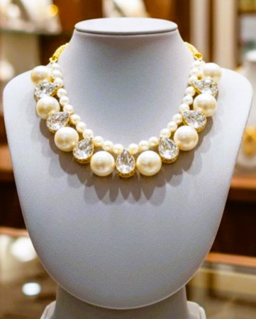 Pearl and Crystal Statement Necklace One Gram Gold Plated Jewellery