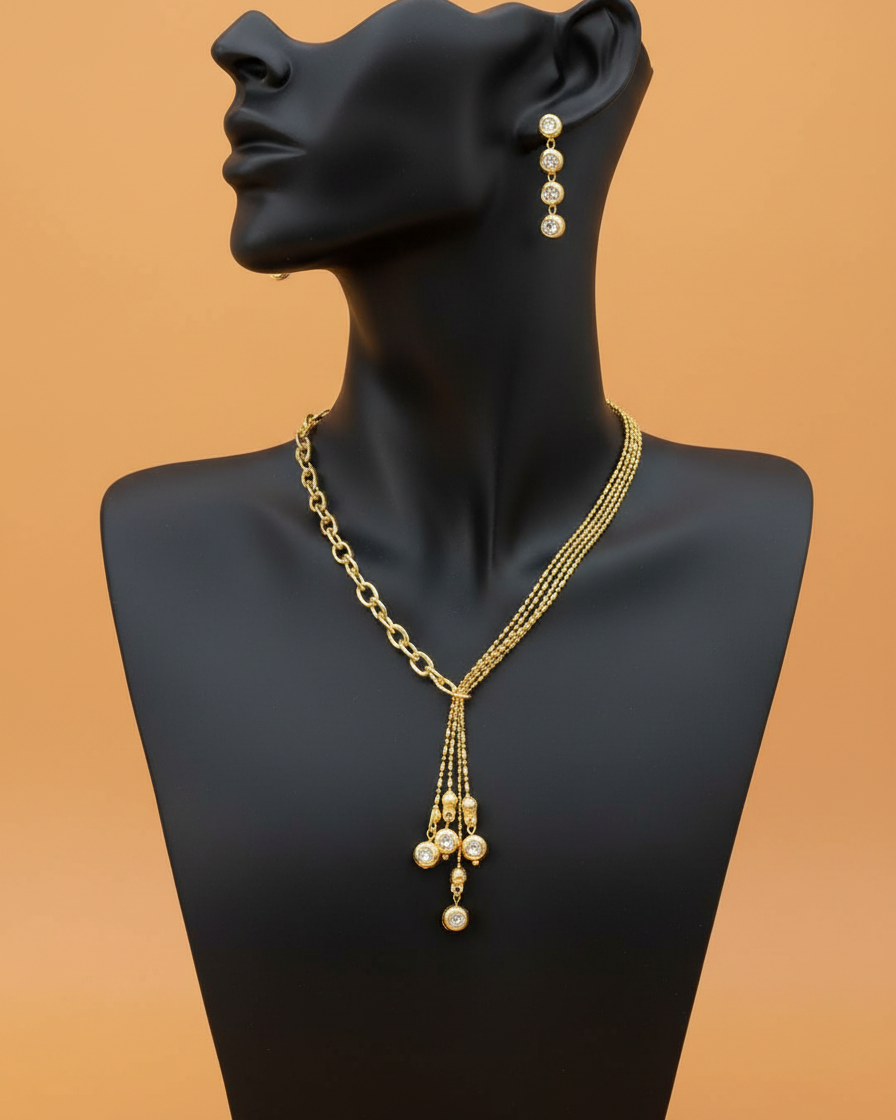 Chain Style Hanging Gold Plated Necklace Set