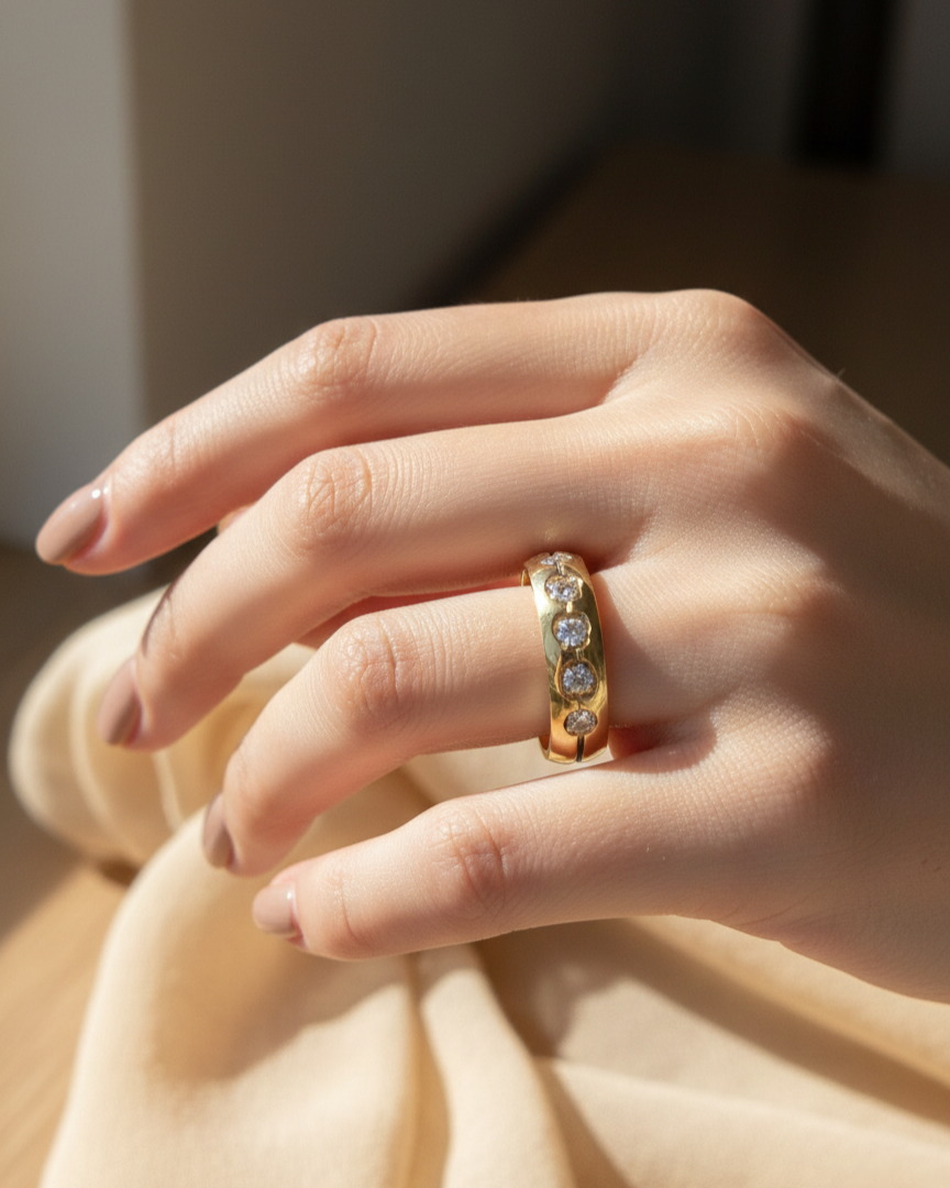 Single Line Stone Rig Gold Plated