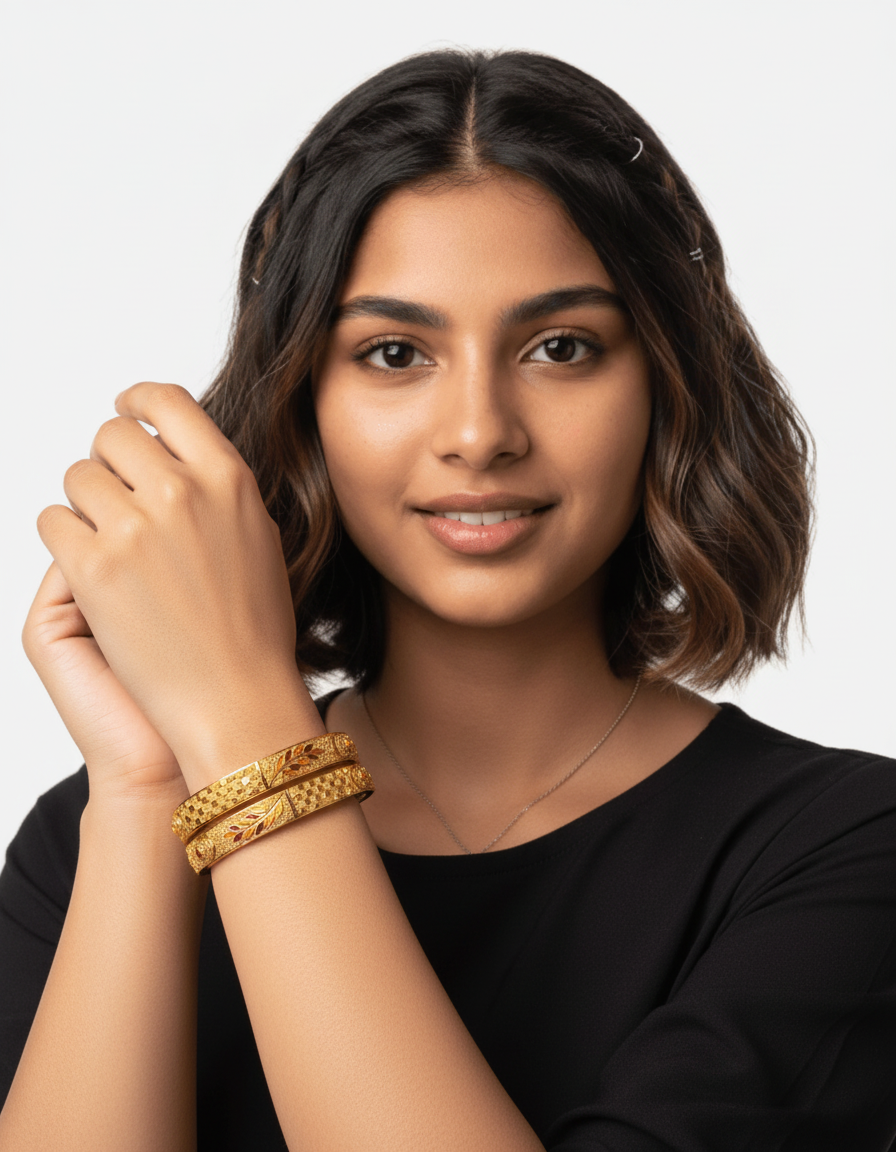 Cut Floral Design Gold-Plated Bangles