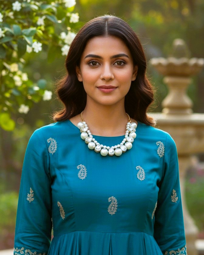 Pearl and Crystal Statement Necklace One Gram Gold Plated Jewellery