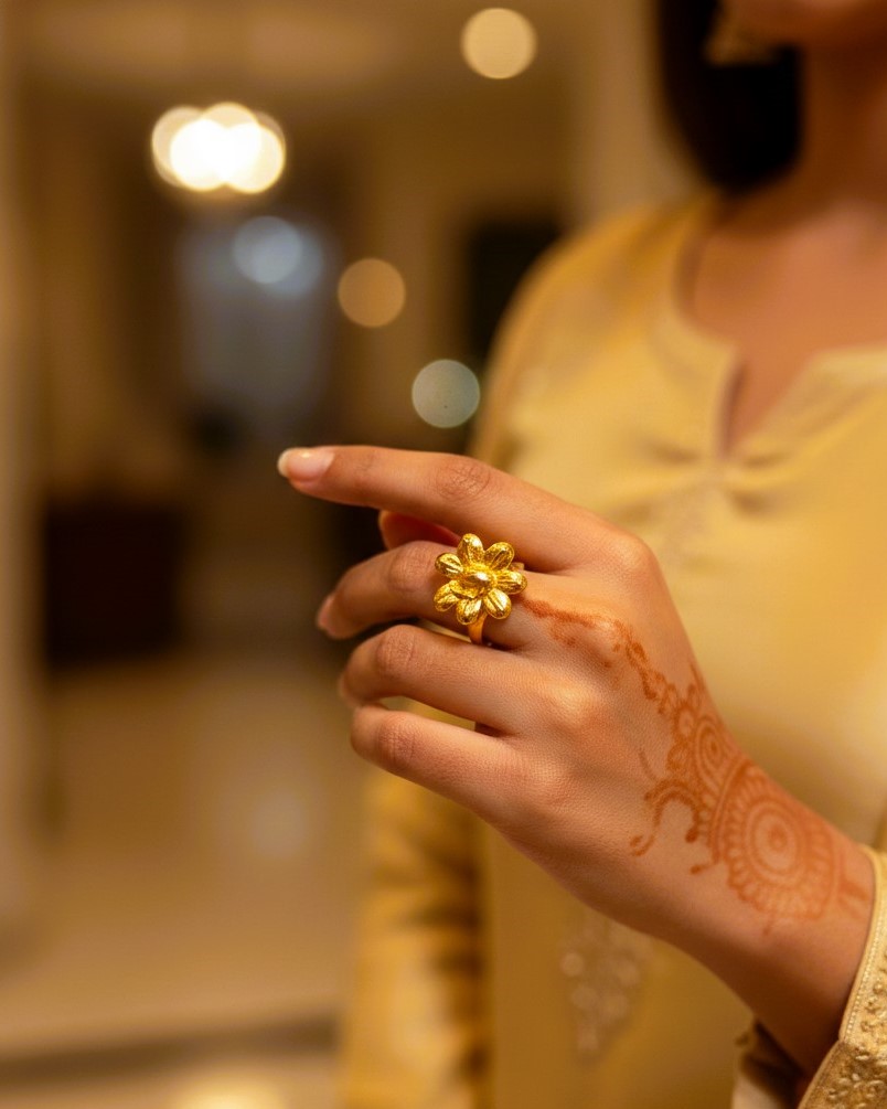 Flower Statement Ring Gold  Plated