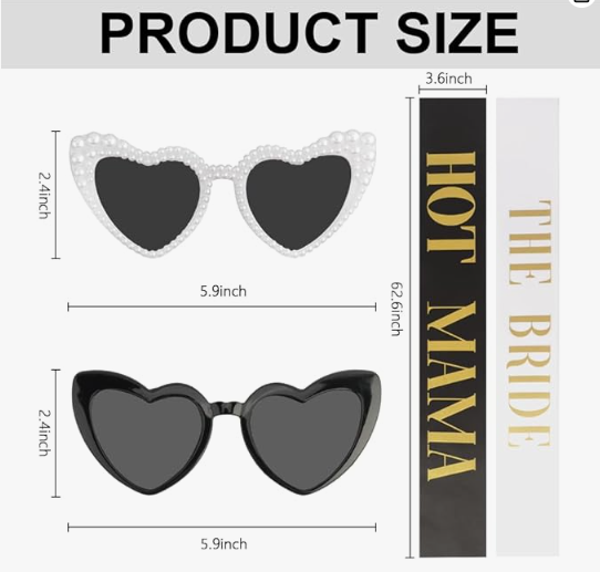 20 Pcs Bachelorette Party Sash/Heart Sunglasses Pearl 