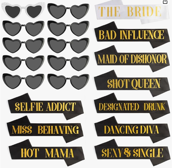 20 Pcs Bachelorette Party Sash Heart Sunglasses Pearl Bride Bridesmaid Sashes 