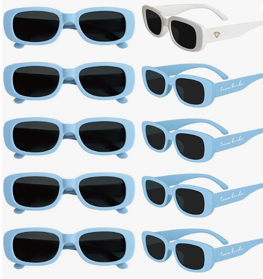 10 Pcs Bride Squad Retro Rectangle Sunglasses
