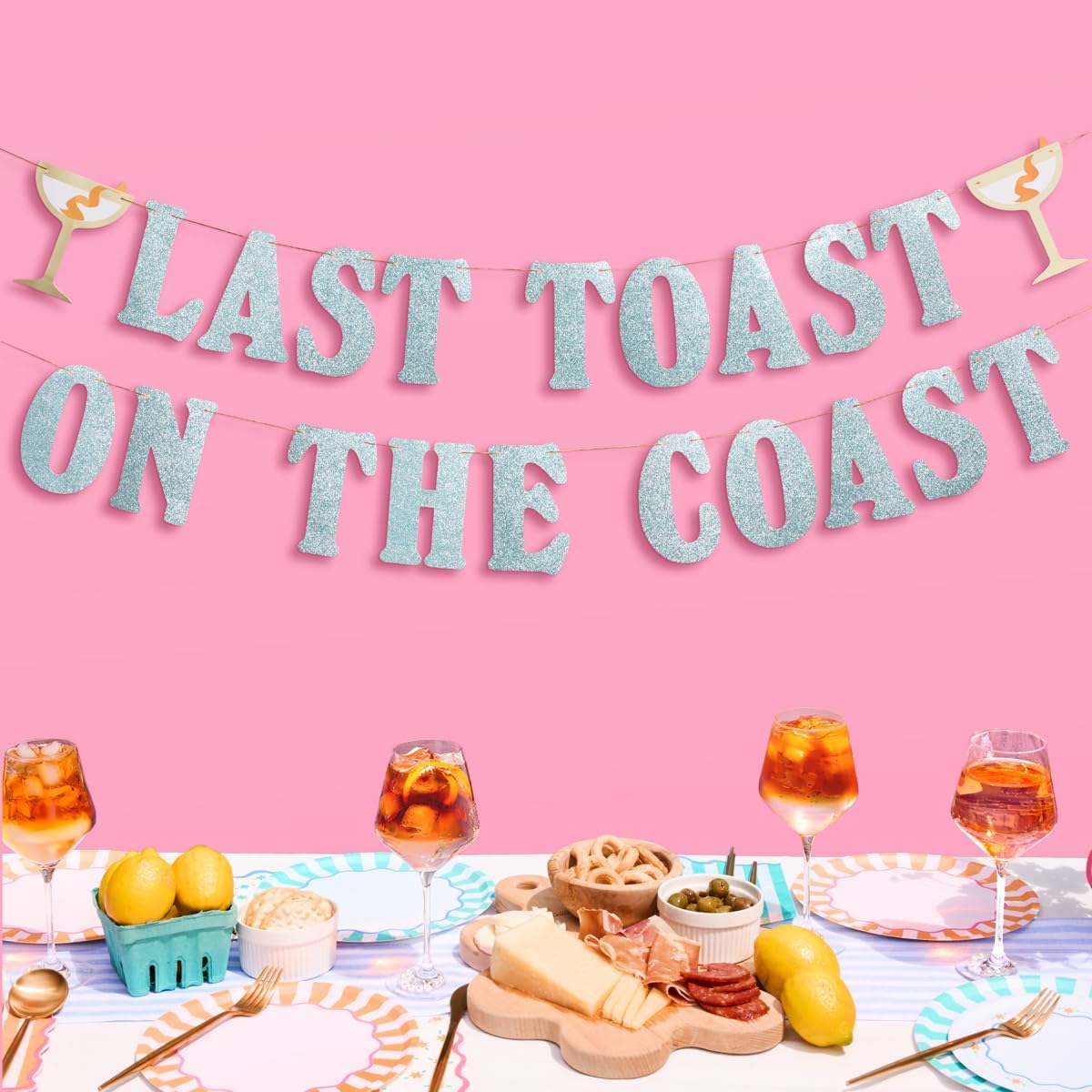 Last Toast on the Coast Blue Glitter Banner