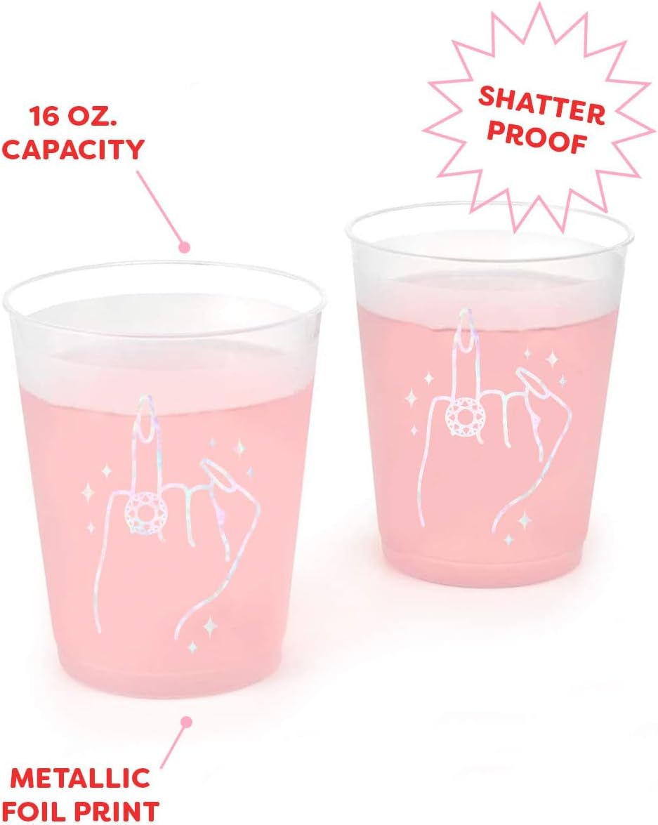 Bachelorette Party Ring Finger Reusable Cups - 16 Frost Flex Cups