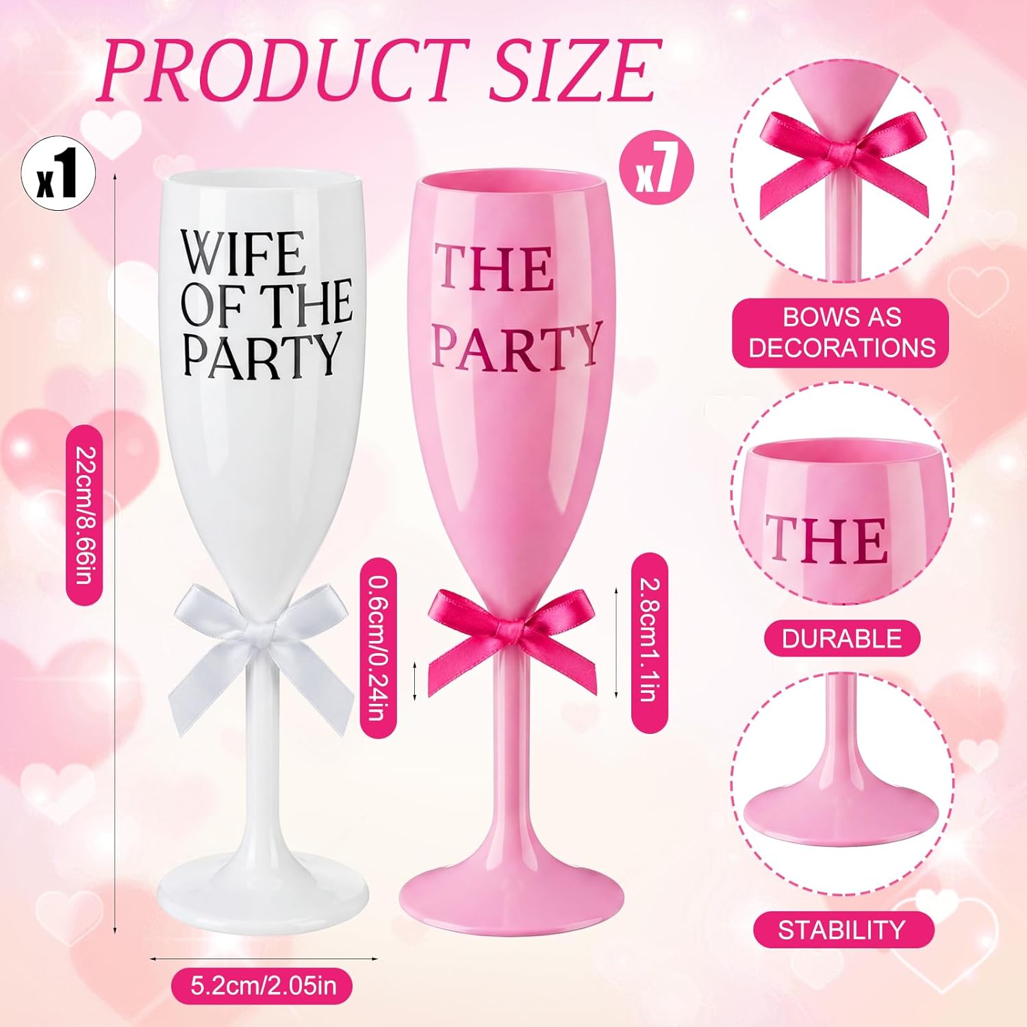 8 Pcs Wife of the Party Champagne Flute Acrylic Glasses