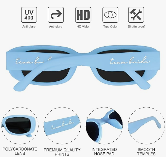 10 Pcs Bride Squad Retro Rectangle Sunglasses