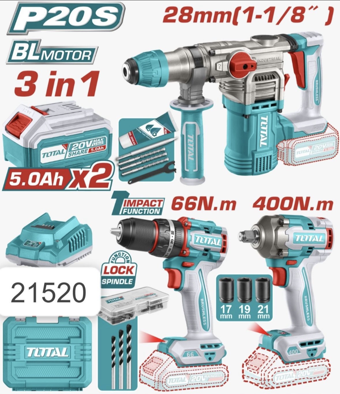 Kit Herramientas Eléctricas TOTAL P20S