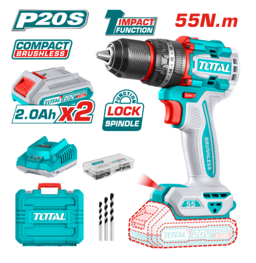 Taladro Atornillador TOTAL Brushless 20V