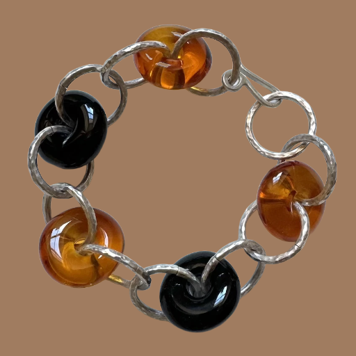 Bracelet chaîne ambre et argent