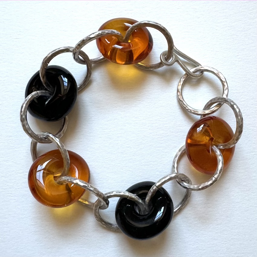 Bracelet chaîne ambre et argent
