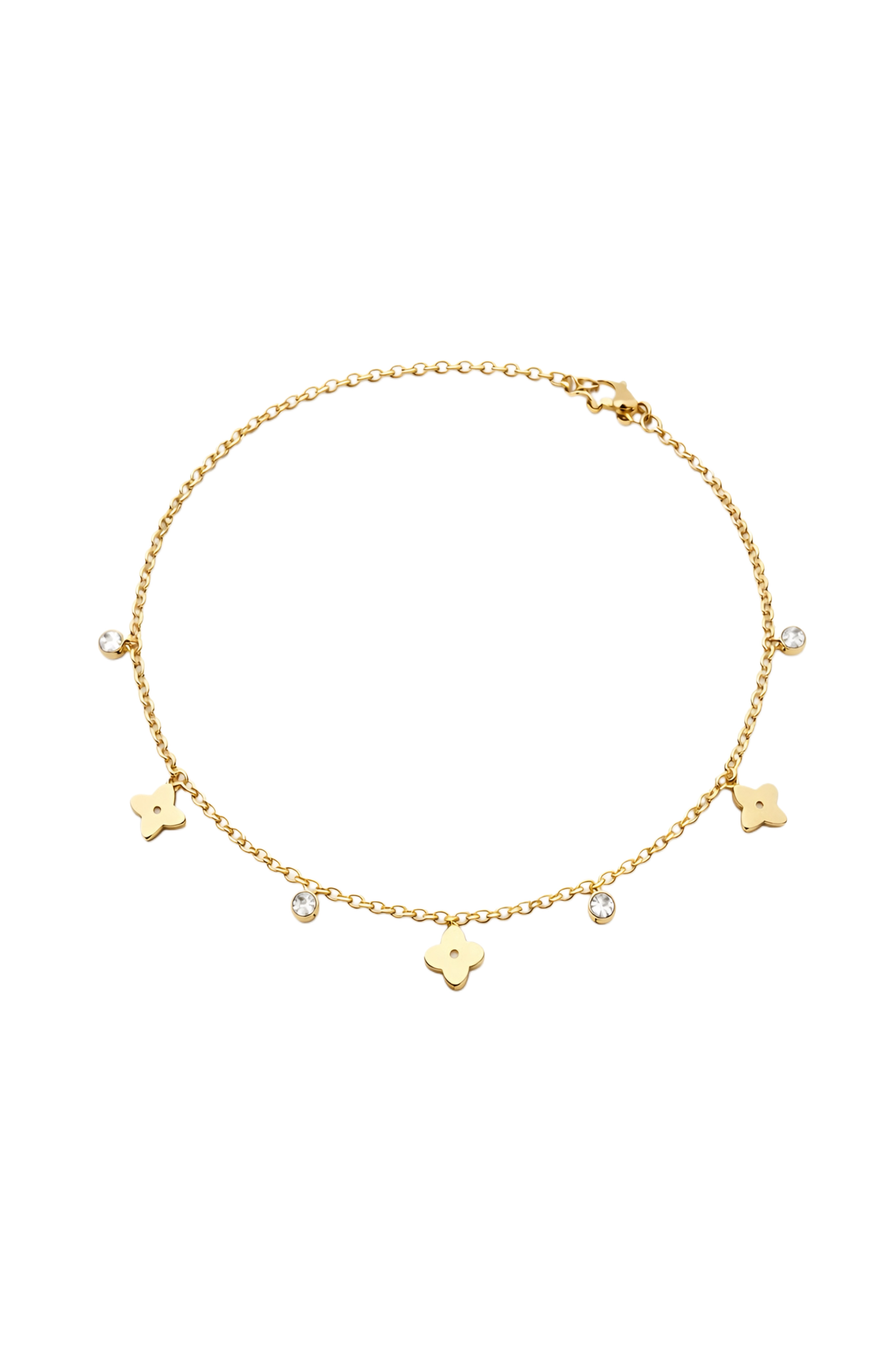 Anklet with clover charms and cubic zirconia