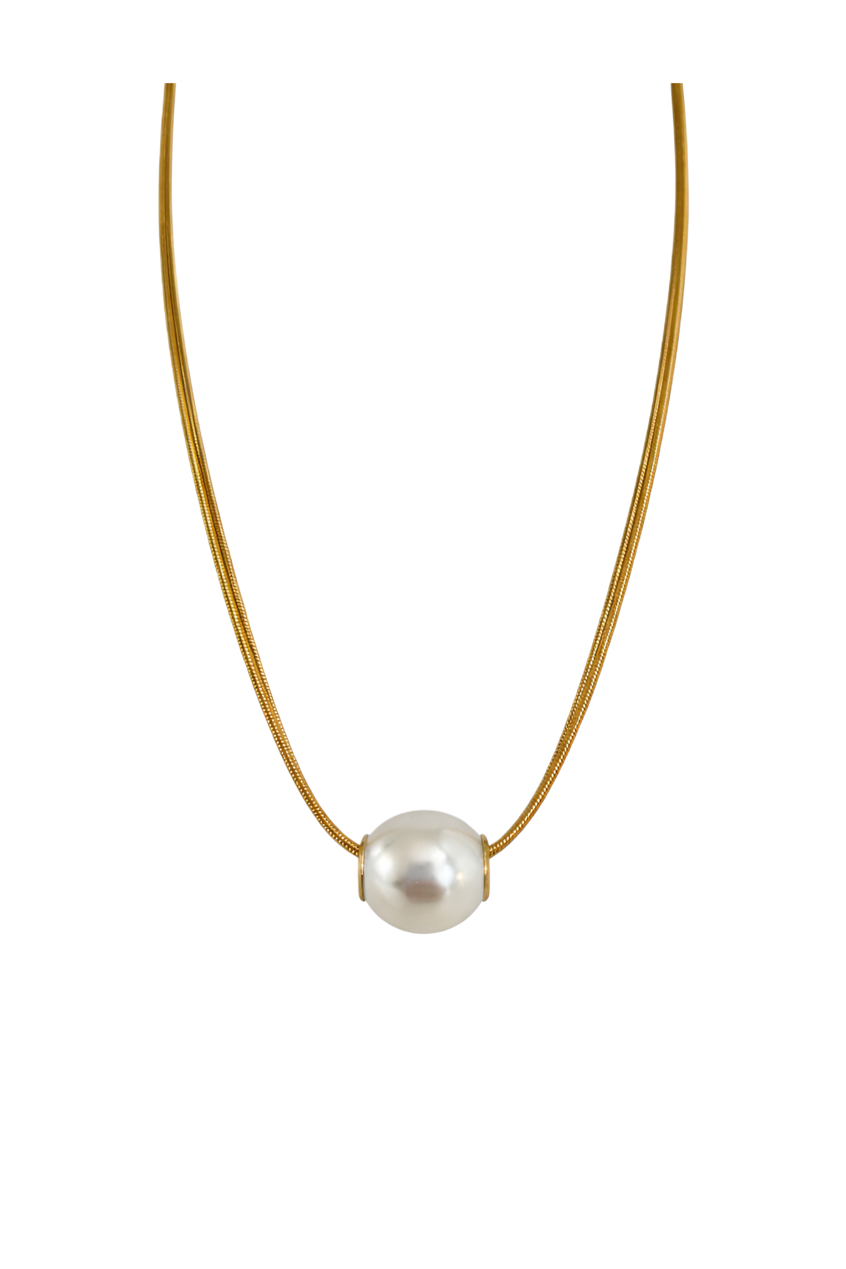 Double round snake chain necklace with pearl