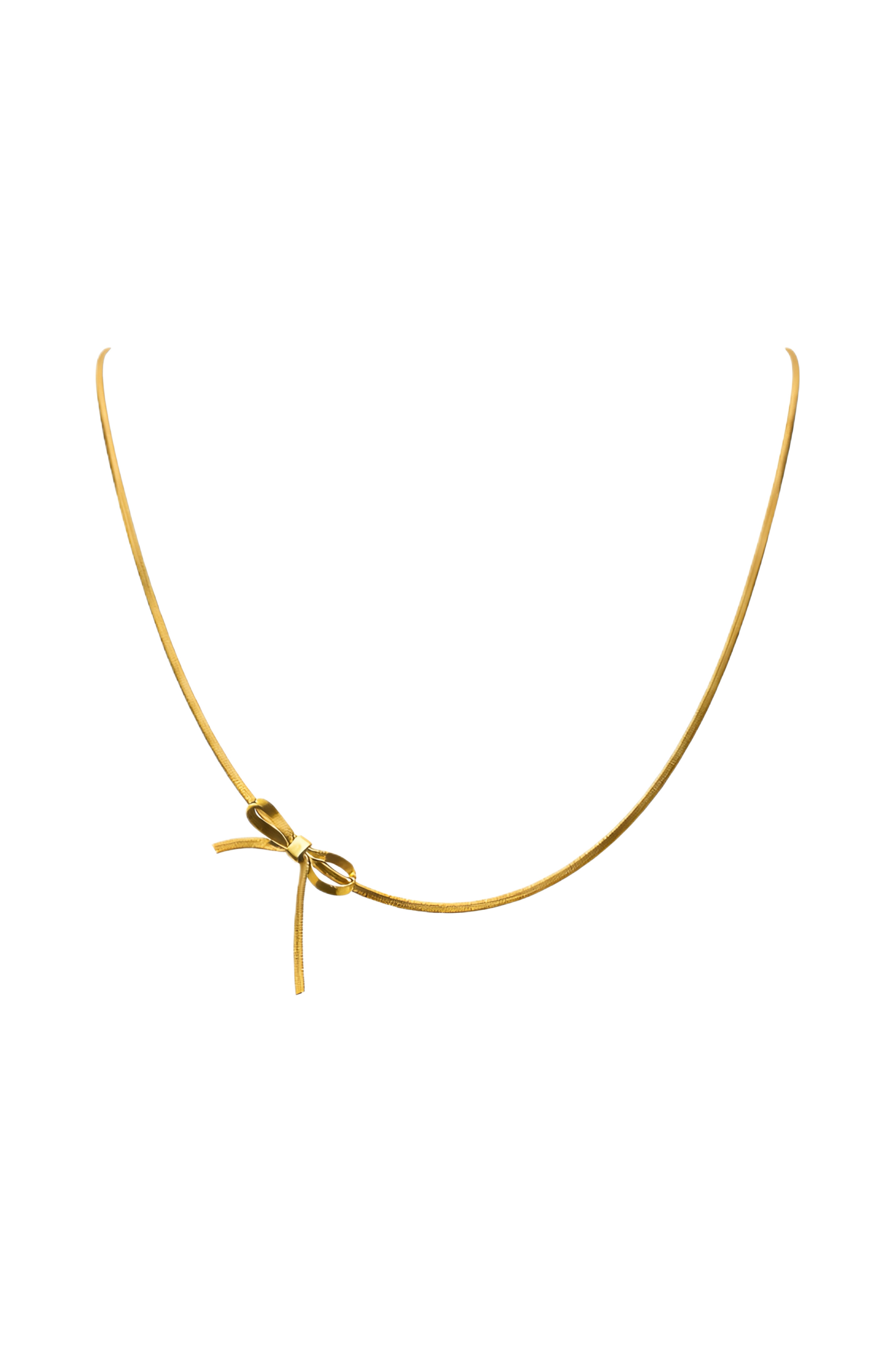 Flat snake chain necklace with a bow