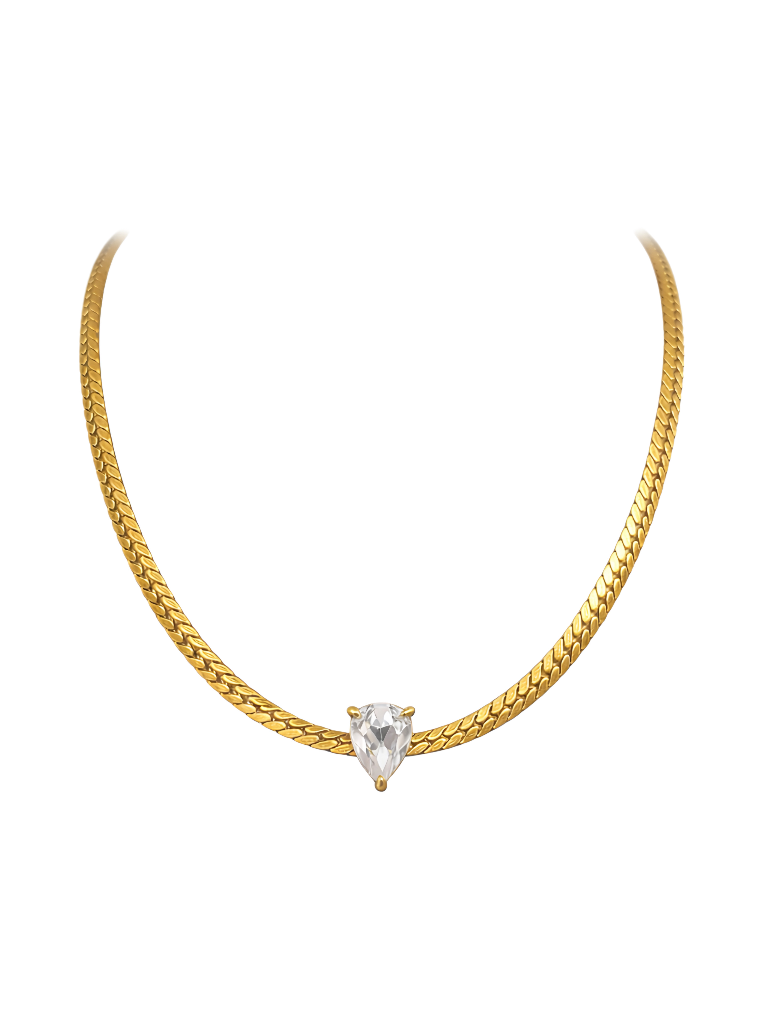 Flat chain with an inverted teardrop crystal