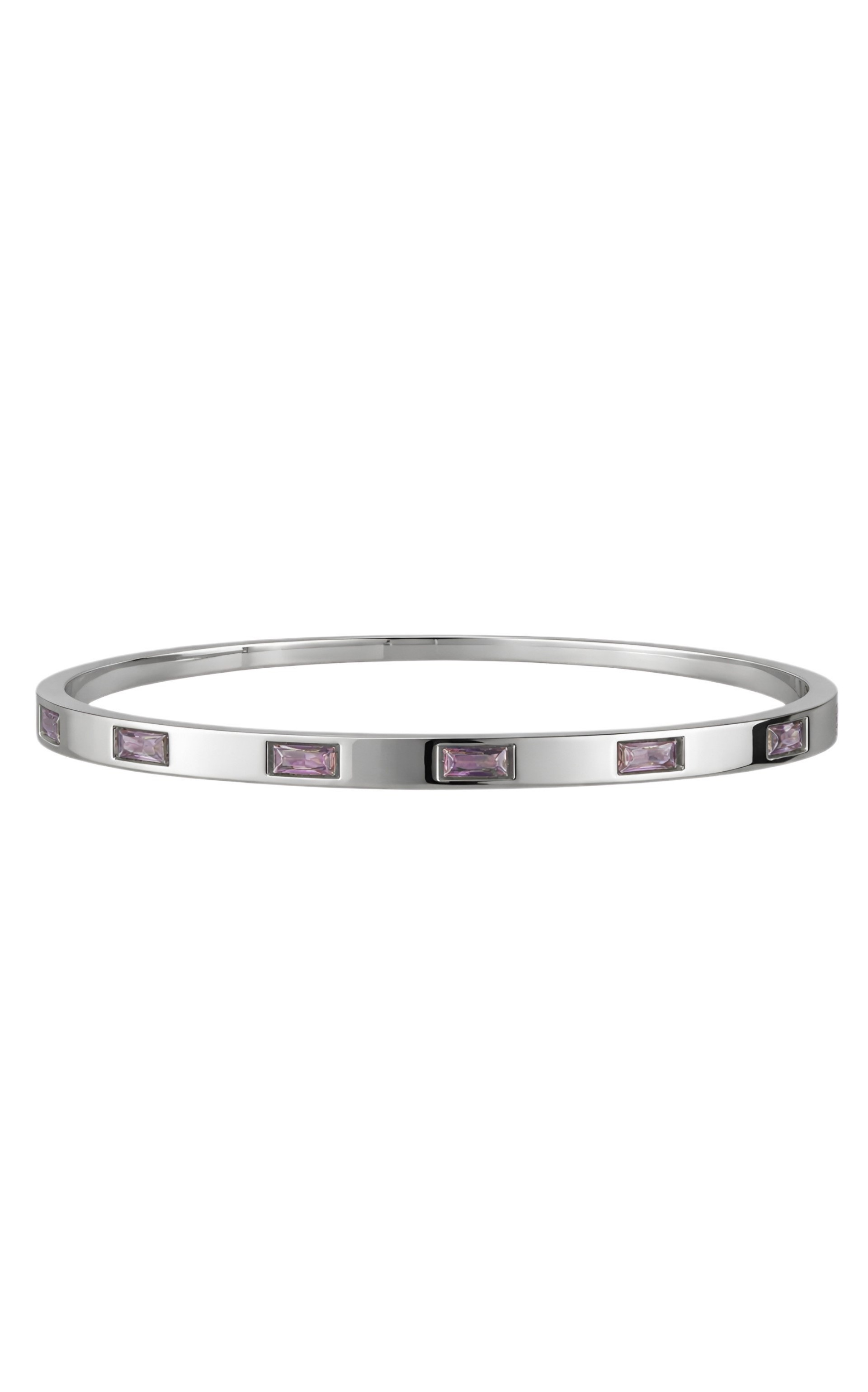 Silver bangle with pink baguette crystals