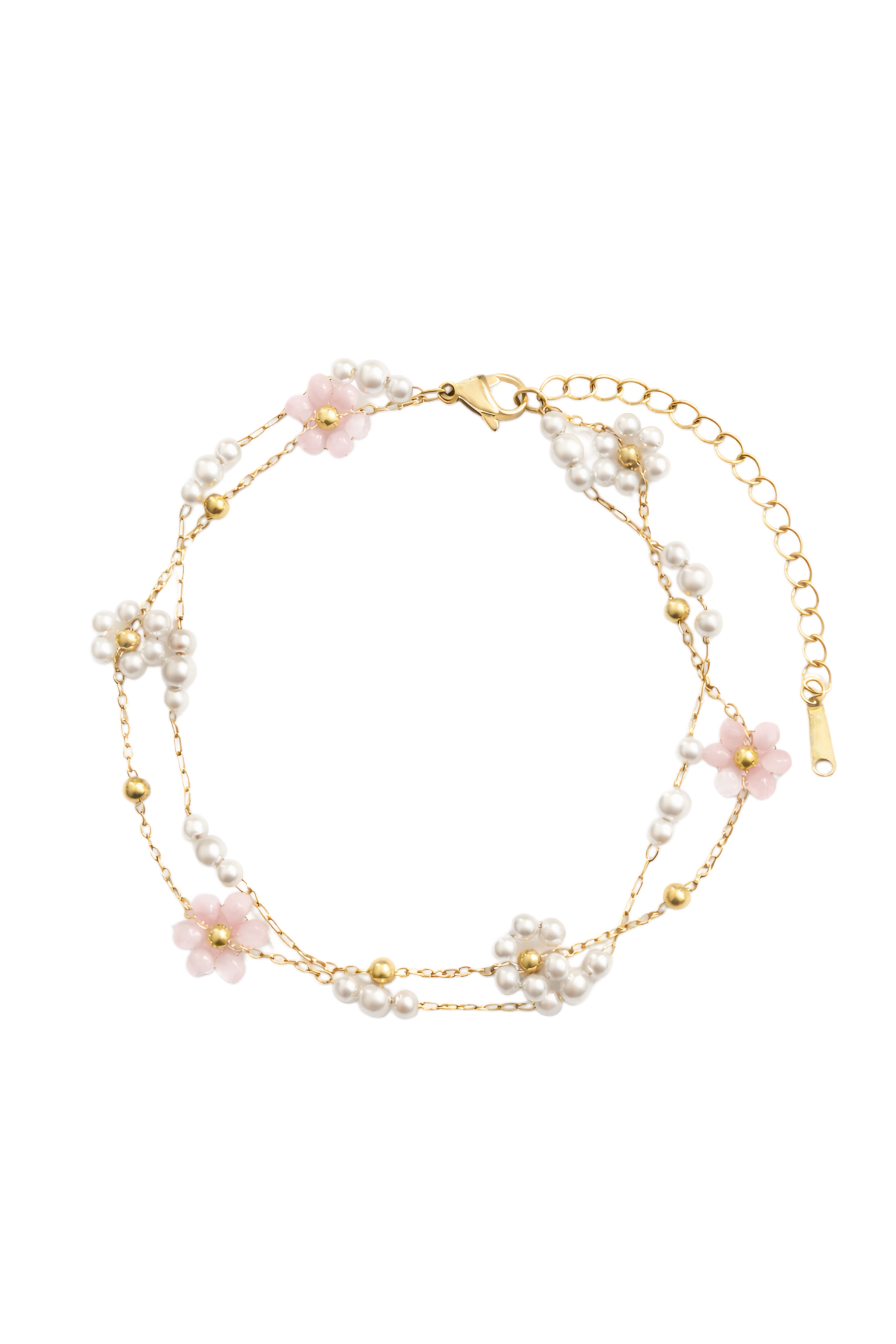 Anklet with nude pearl flowers