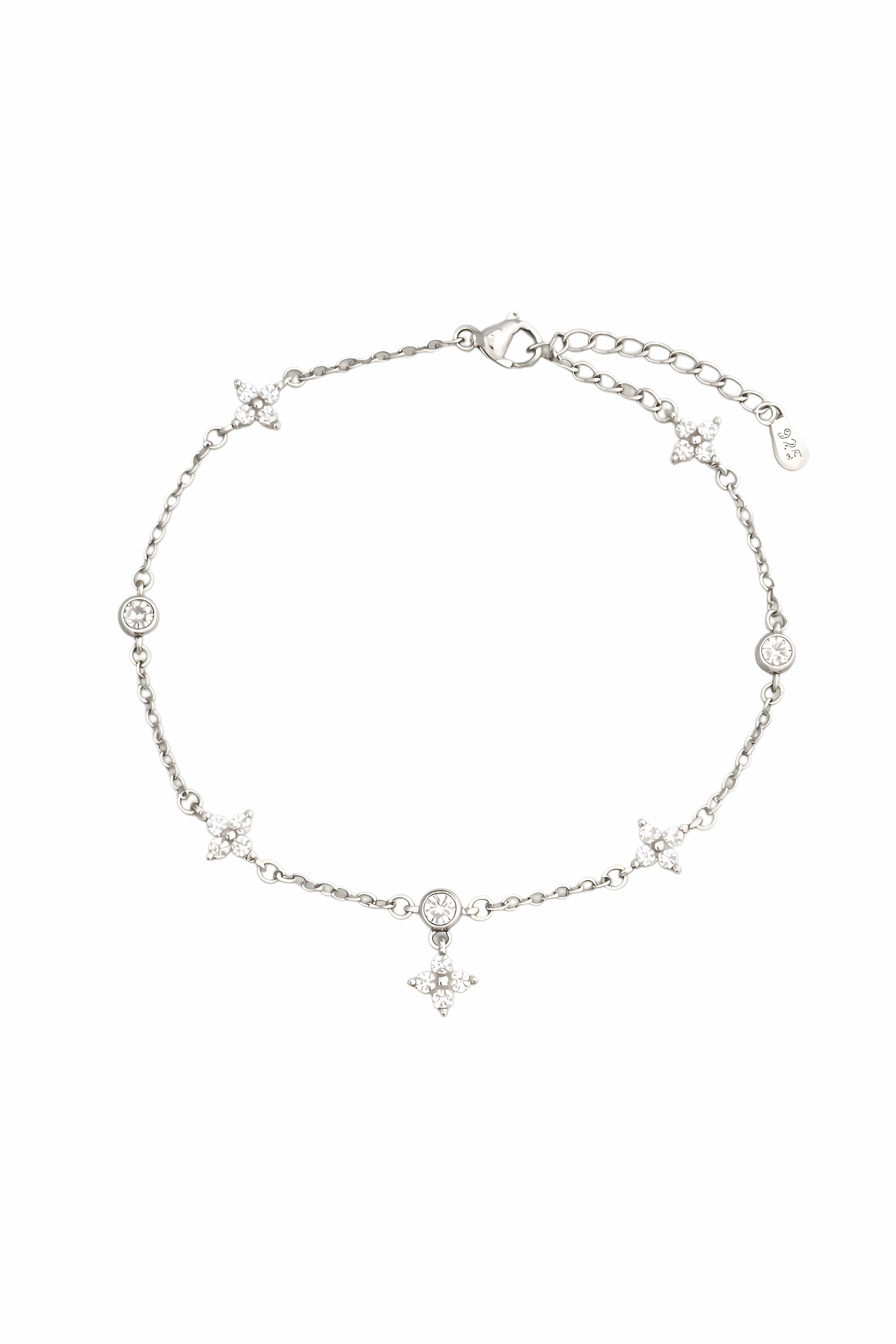 Silver clover bracelet with crystals and cubic zirconia