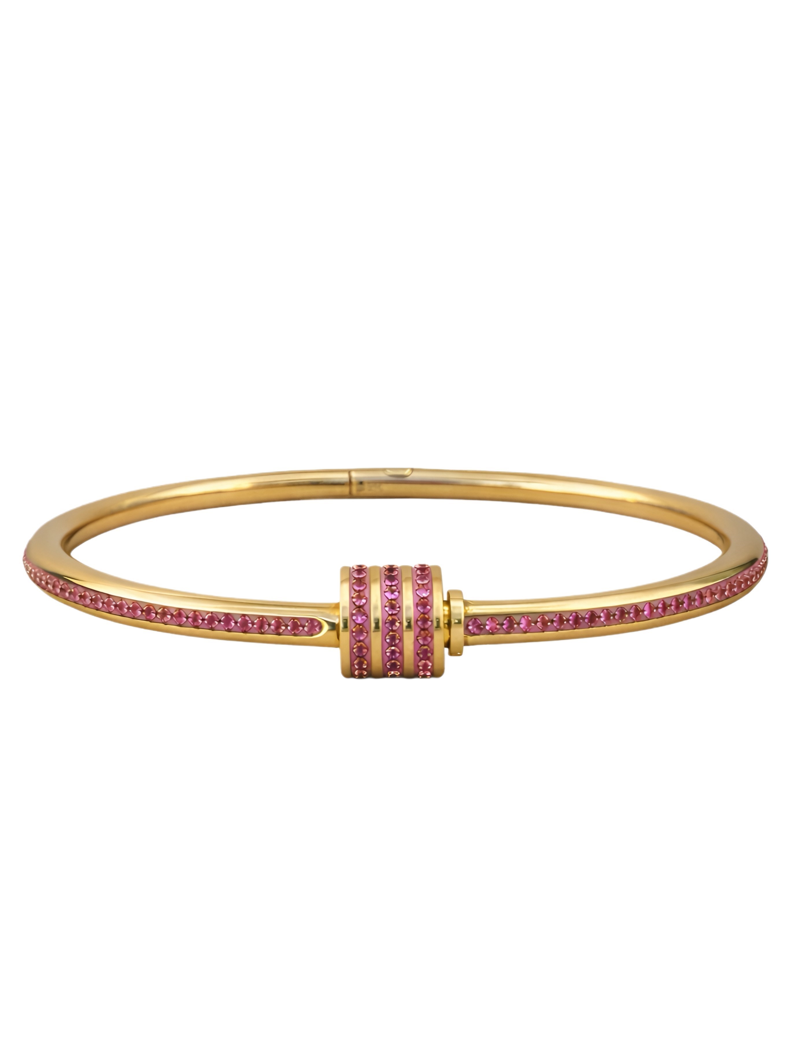 Gold bangle with pink crystal clasp