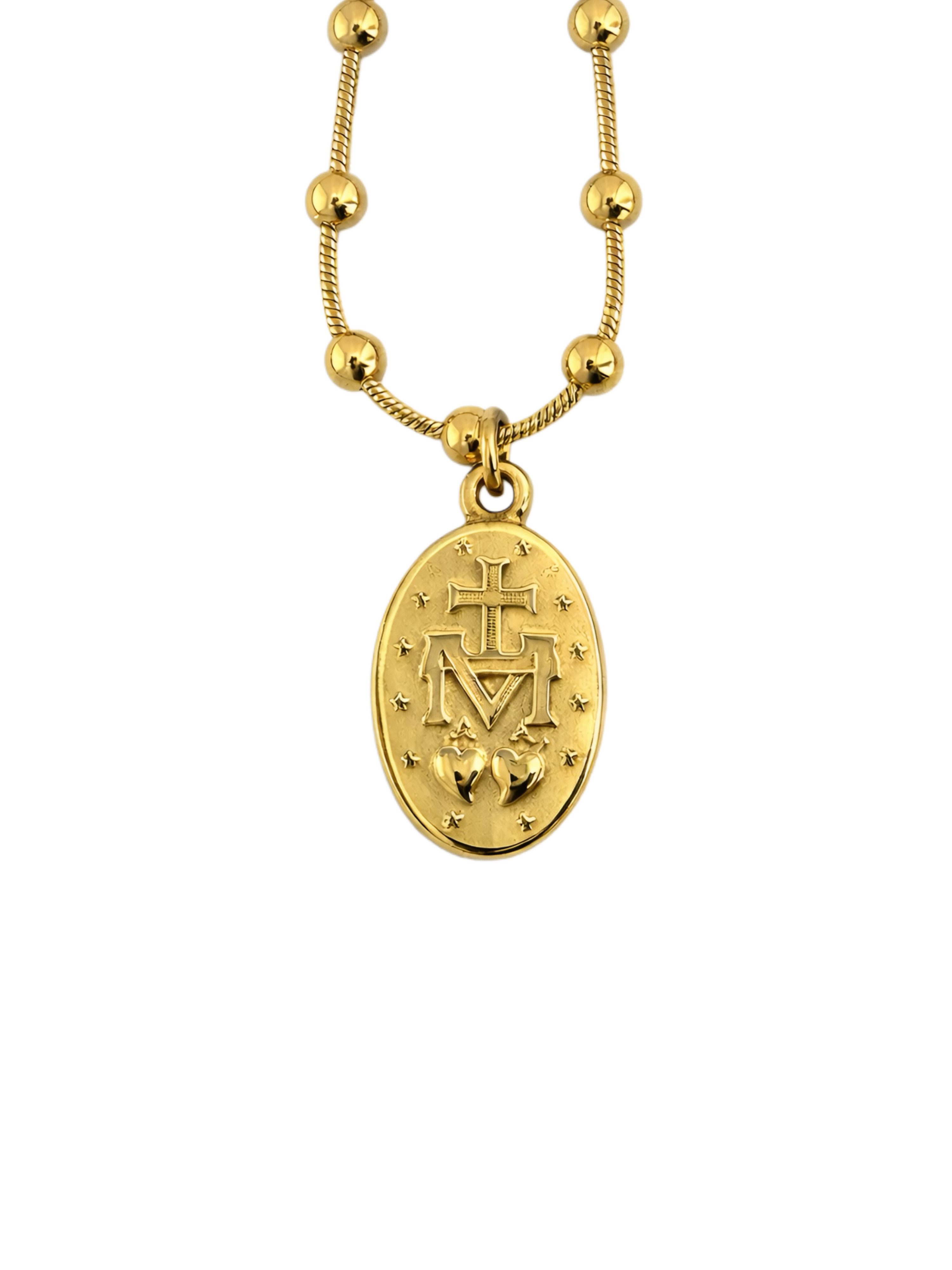 Beaded Virgin Mary medallion bracelet with cross charm