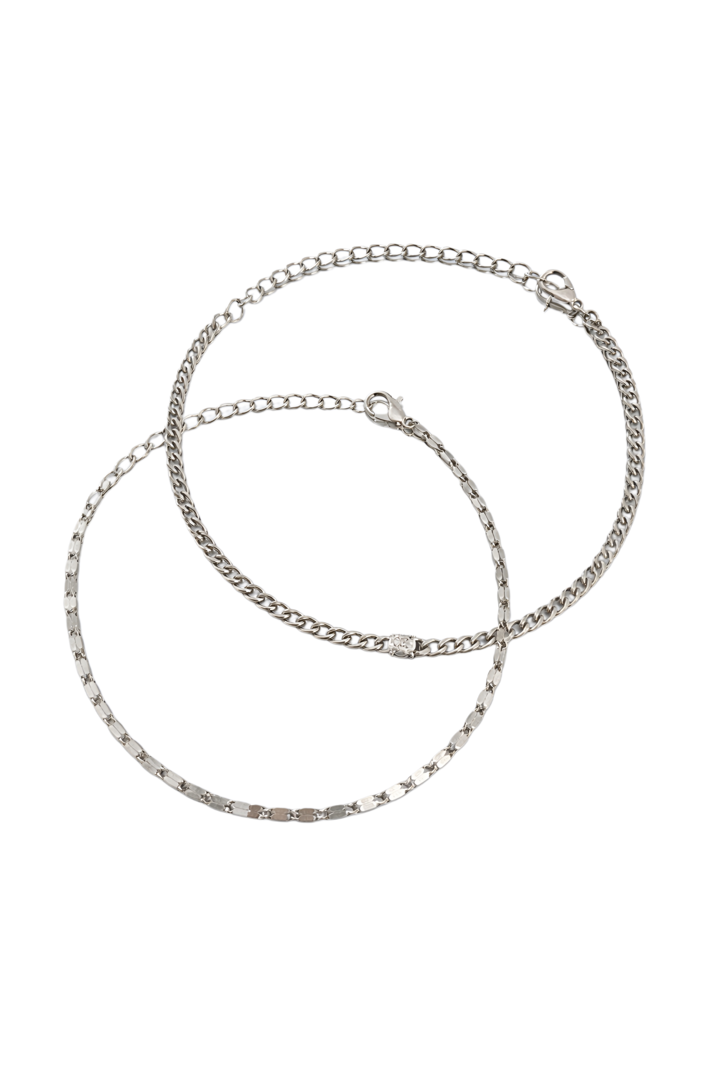 Set of 2 silver curb chain bracelets