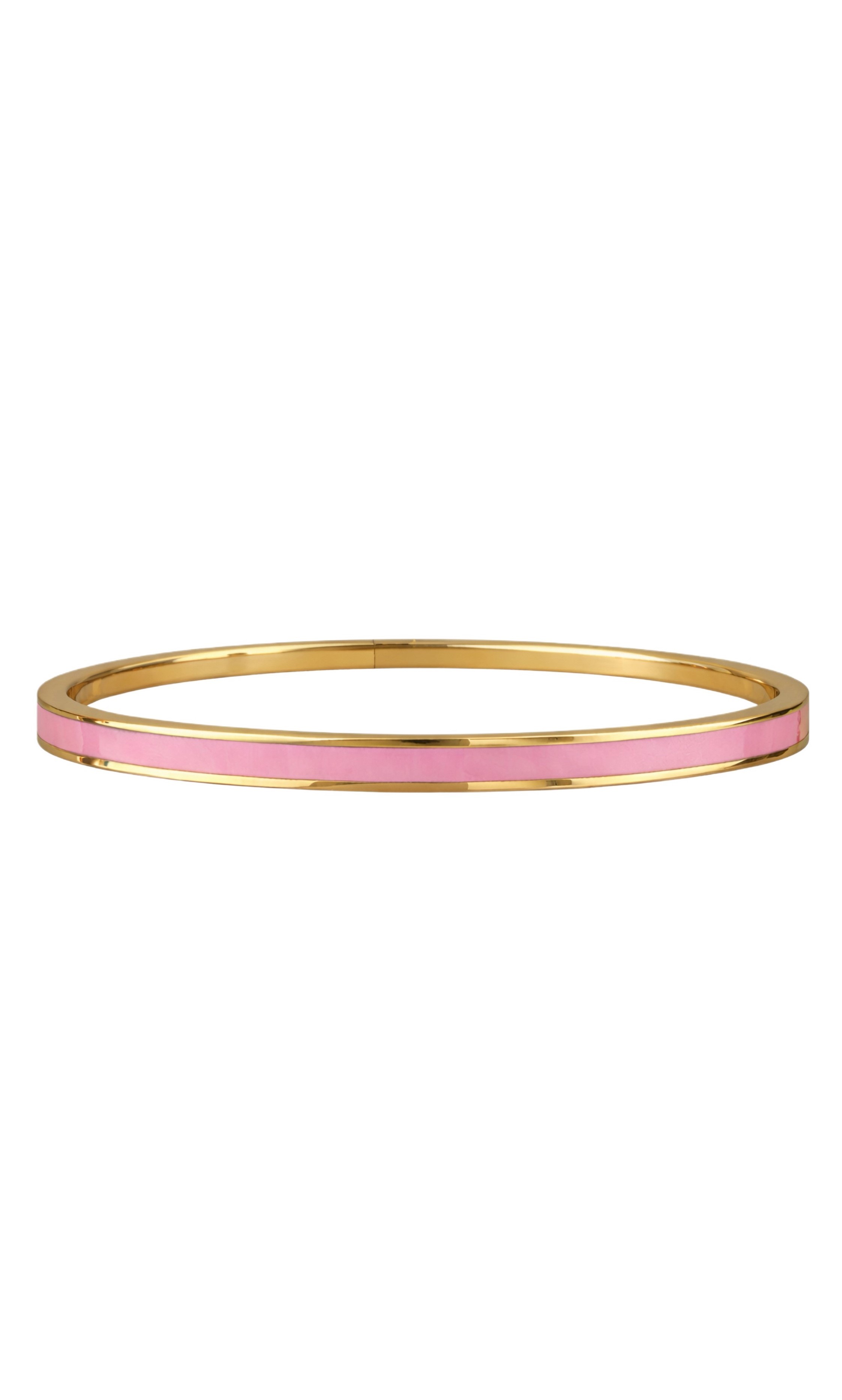 Gold bangle bracelet with pink enamel