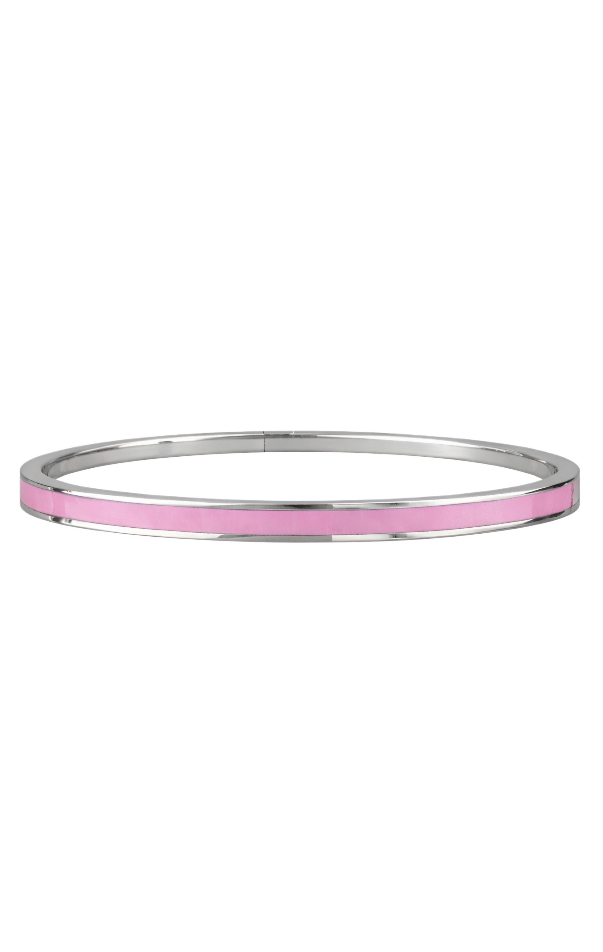 Silver bangle bracelet with pink enamel
