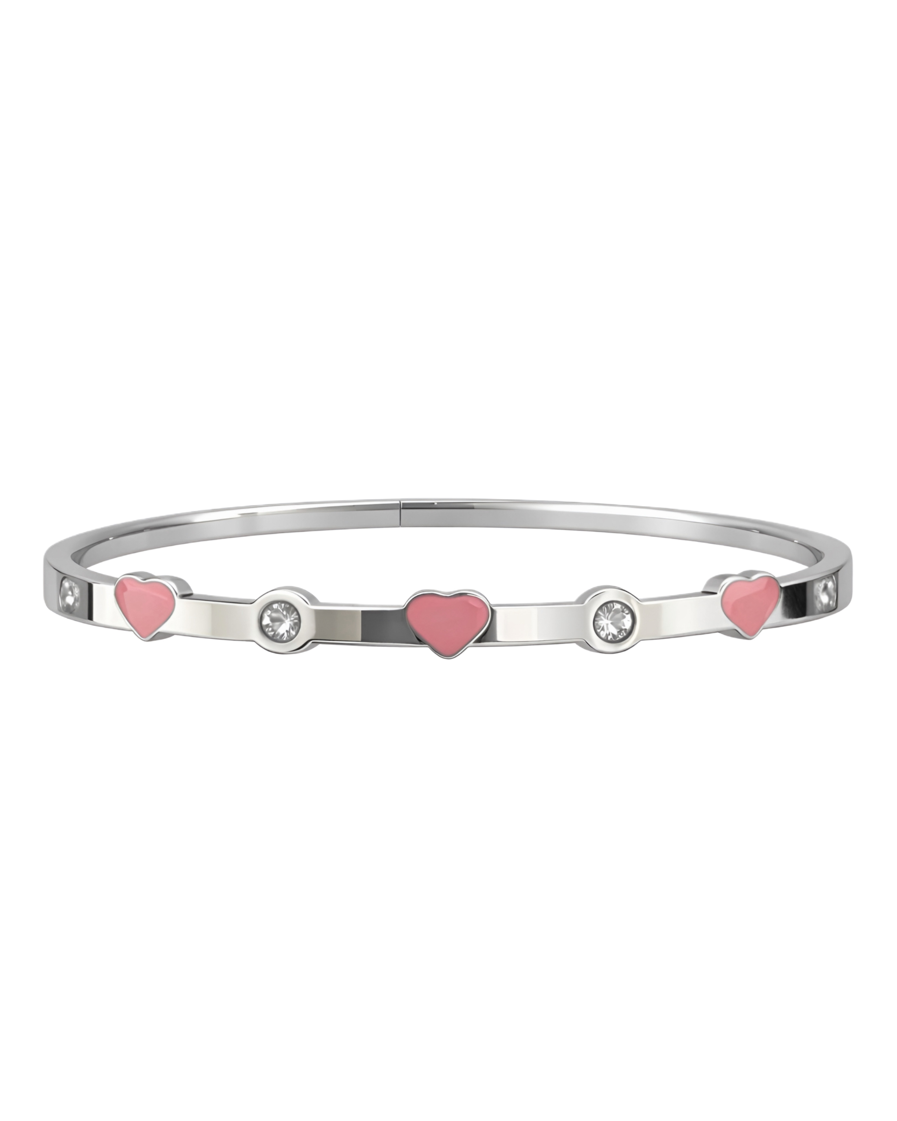 Silver pink heart bangle with cubic zirconia