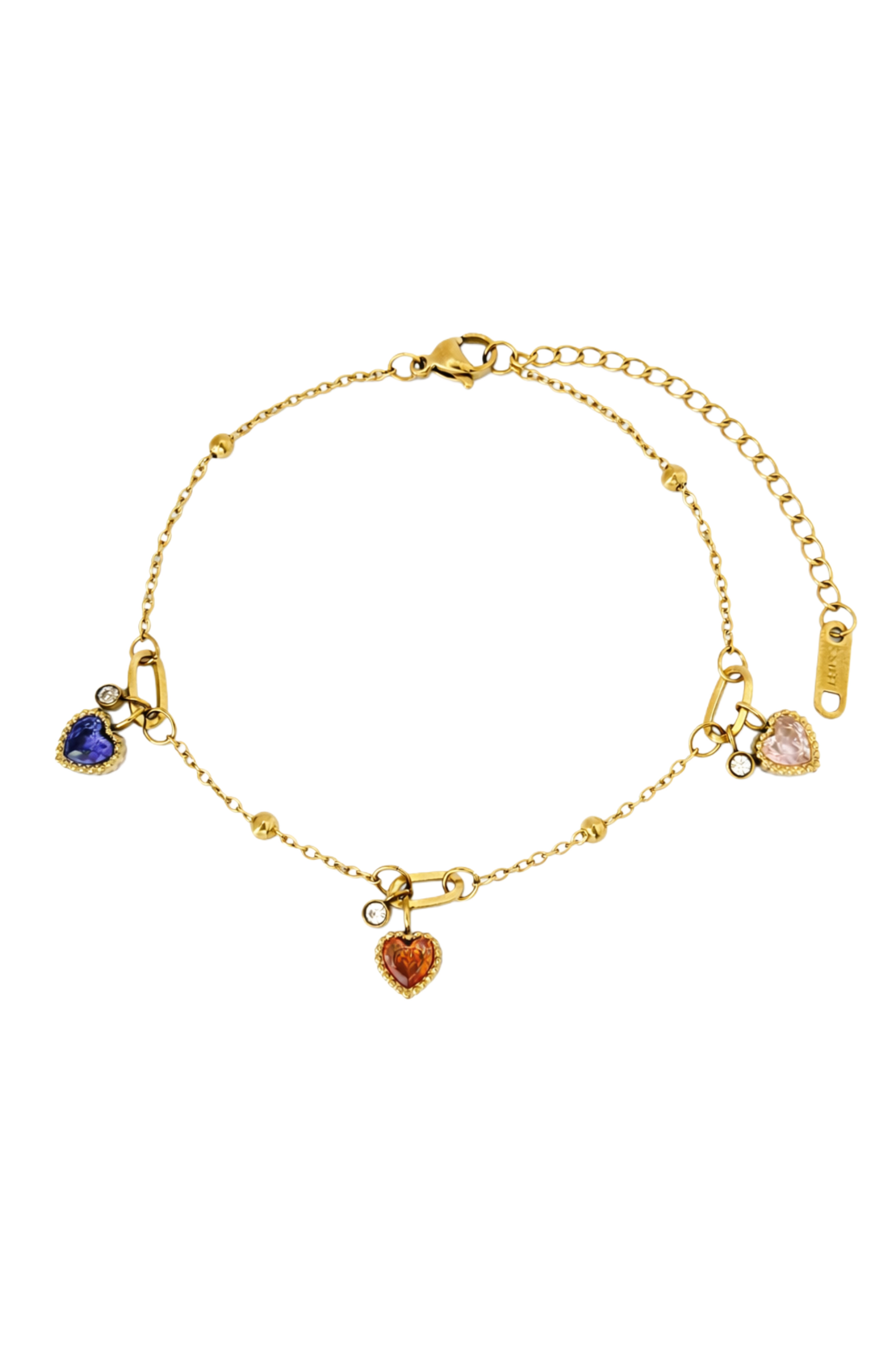 Bracelet with colorful crystal hearts and cubic zirconia