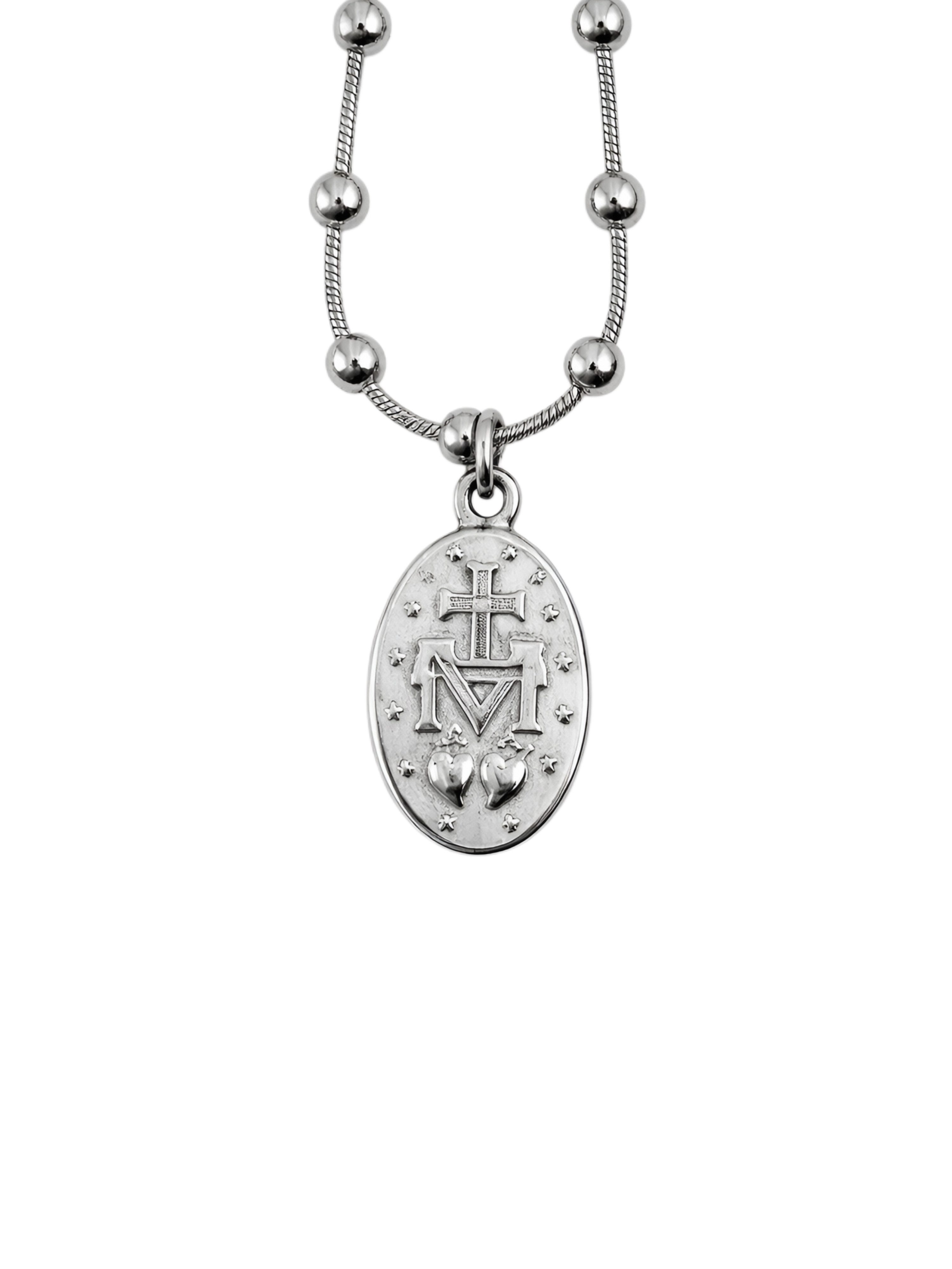 Beaded Virgin Mary medallion bracelet with cross charm