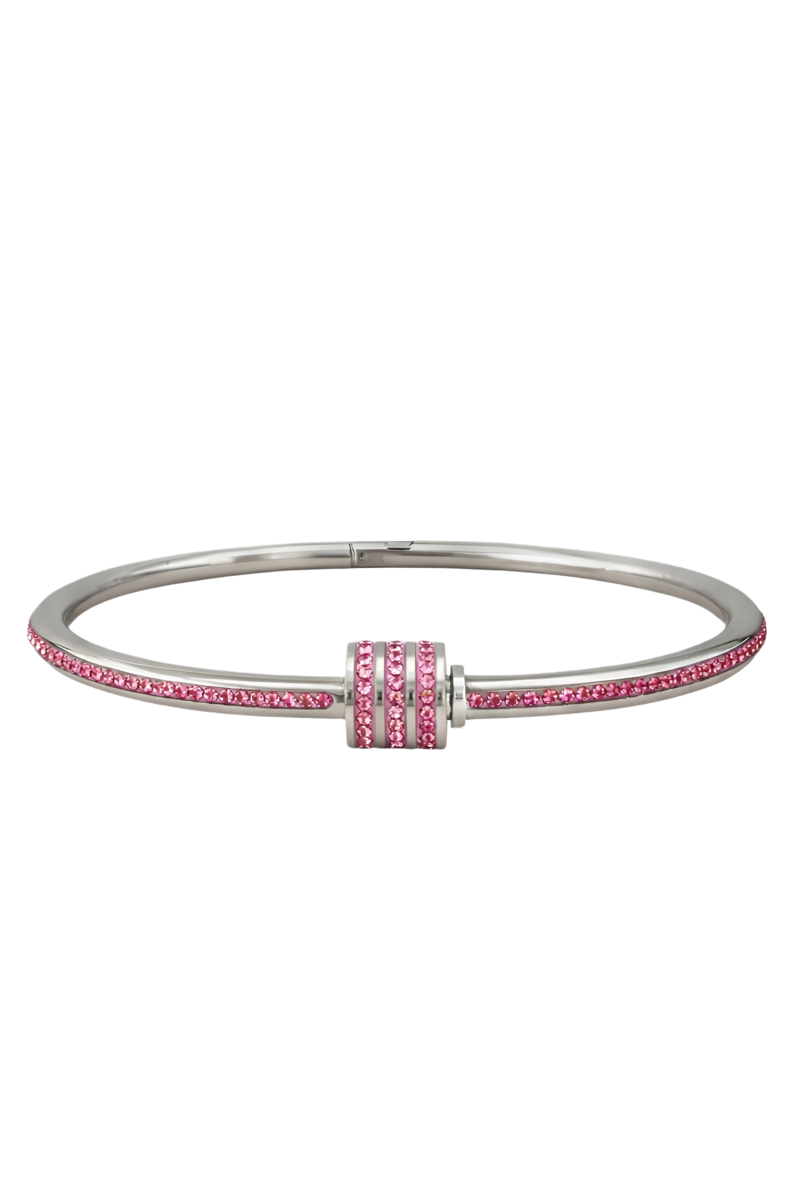 Silver bangle with pink crystal clasp